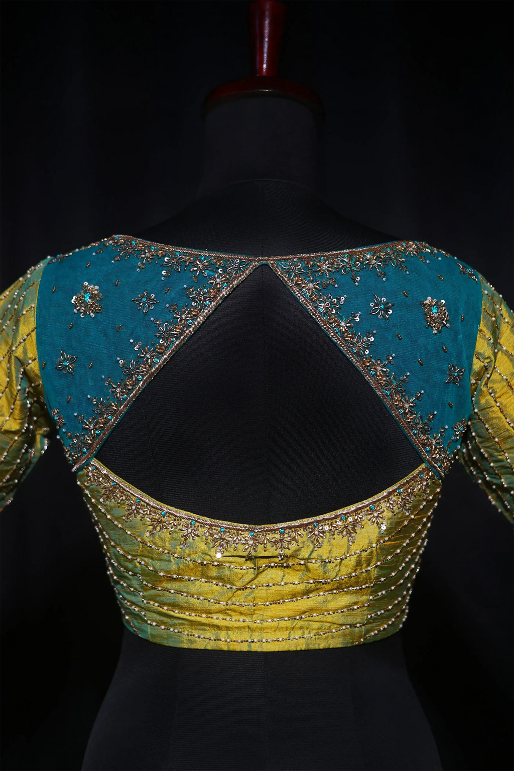 Lemon Yellow Dual Tone Raw Silk Blouse For Women Jaal Style Party wear