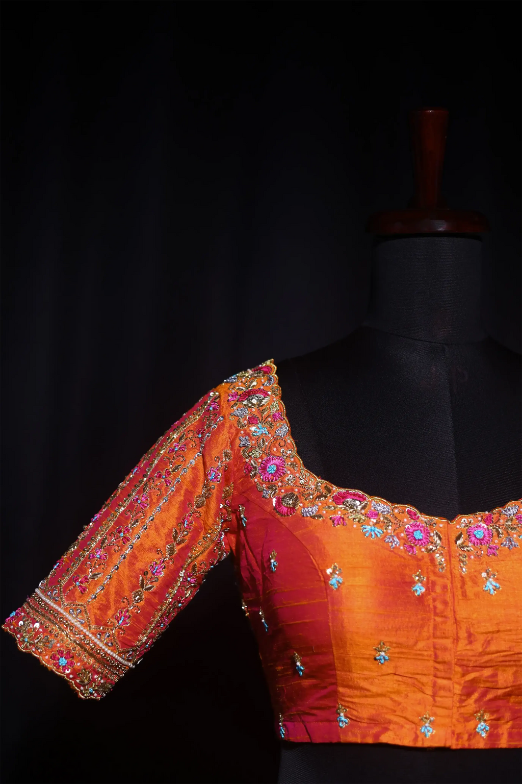 Orange Dual Tone Raw Silk Blouse For Women Jaal Style Party wear