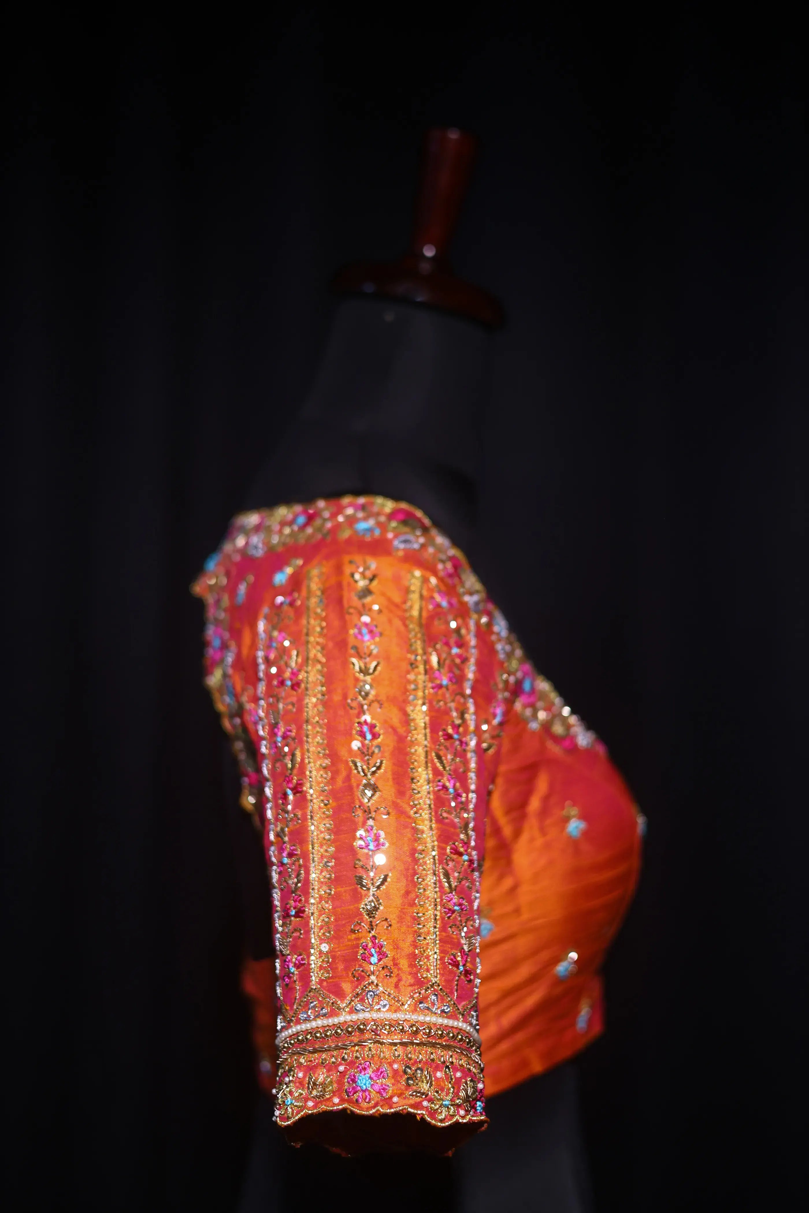 Orange Dual Tone Raw Silk Blouse For Women Jaal Style Party wear