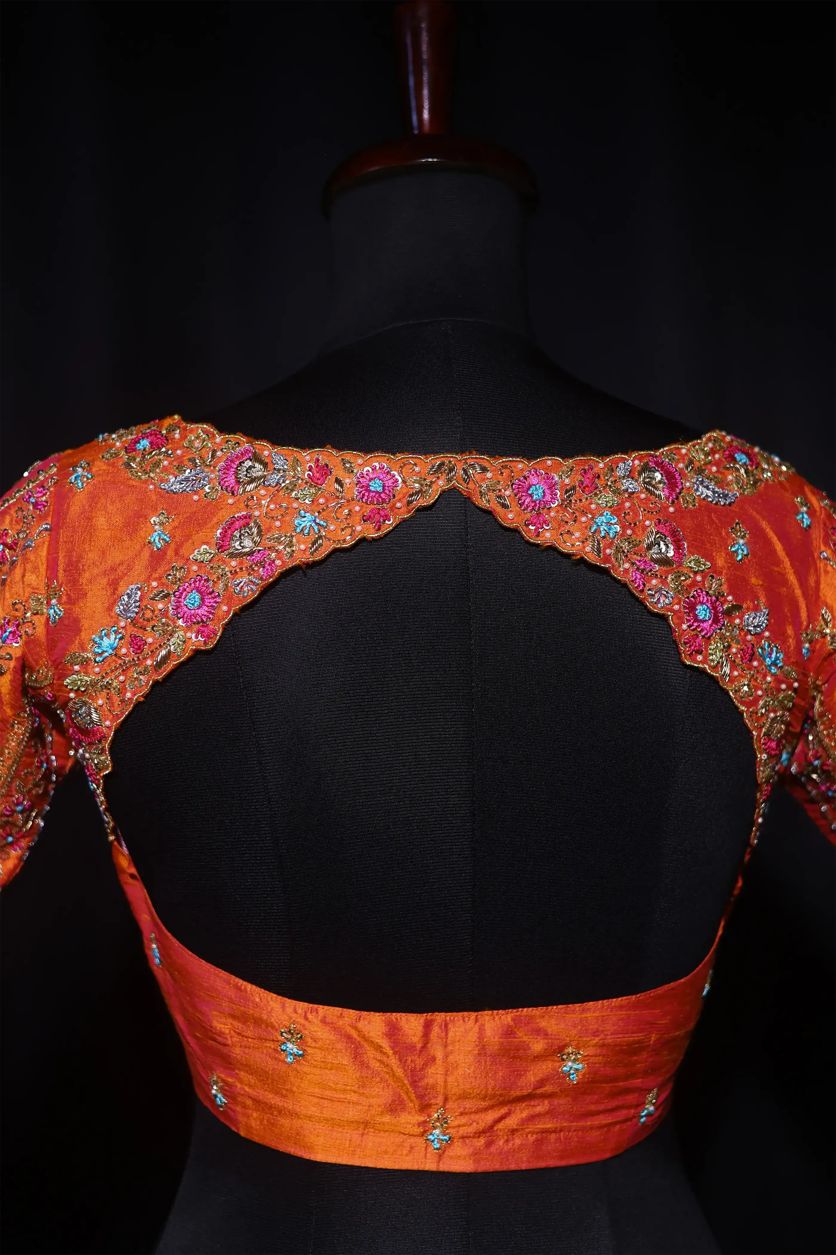 Orange Dual Tone Raw Silk Blouse For Women Jaal Style Party wear