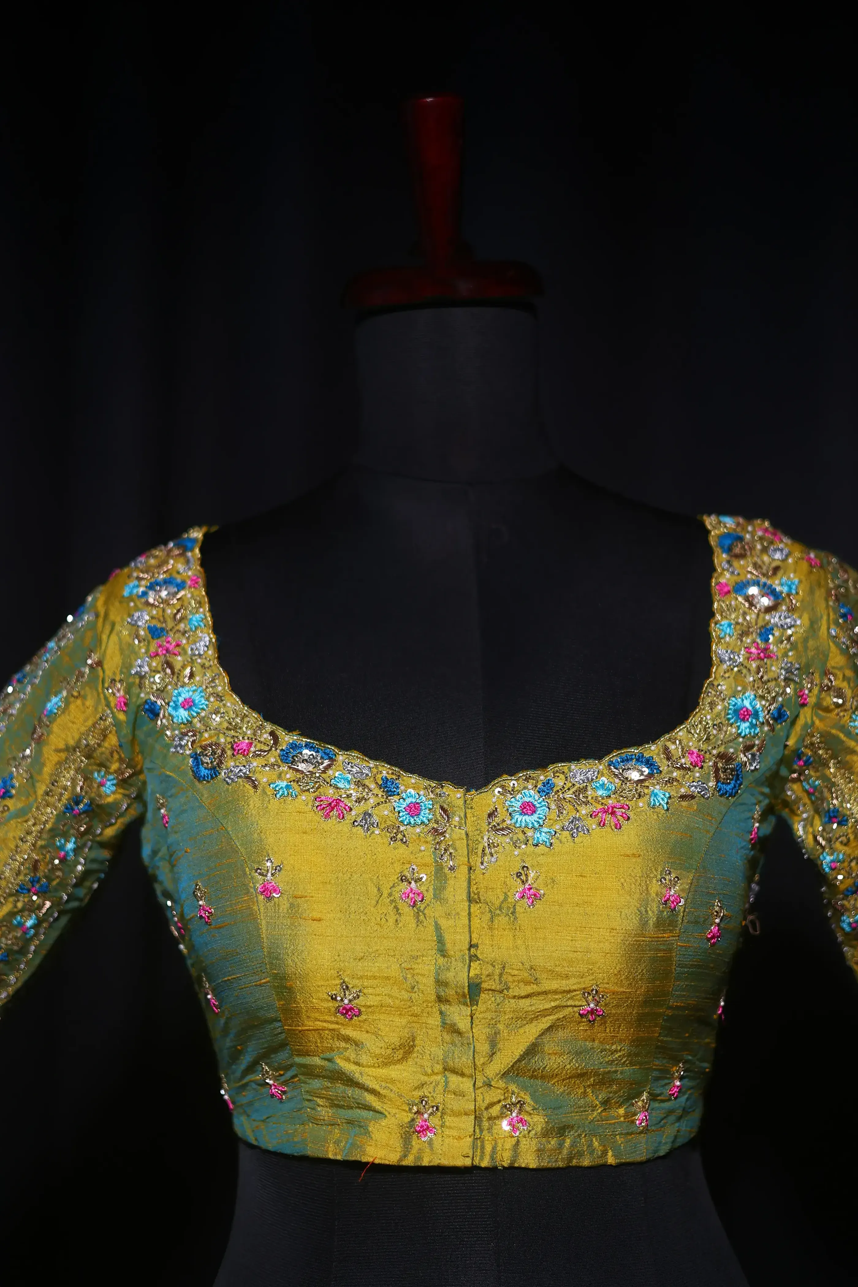 Lemon Yellow Dual Tone Raw Silk Blouse For Women Jaal Style Party wear