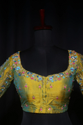 Lemon Yellow Dual Tone Raw Silk Blouse For Women Jaal Style Party wear