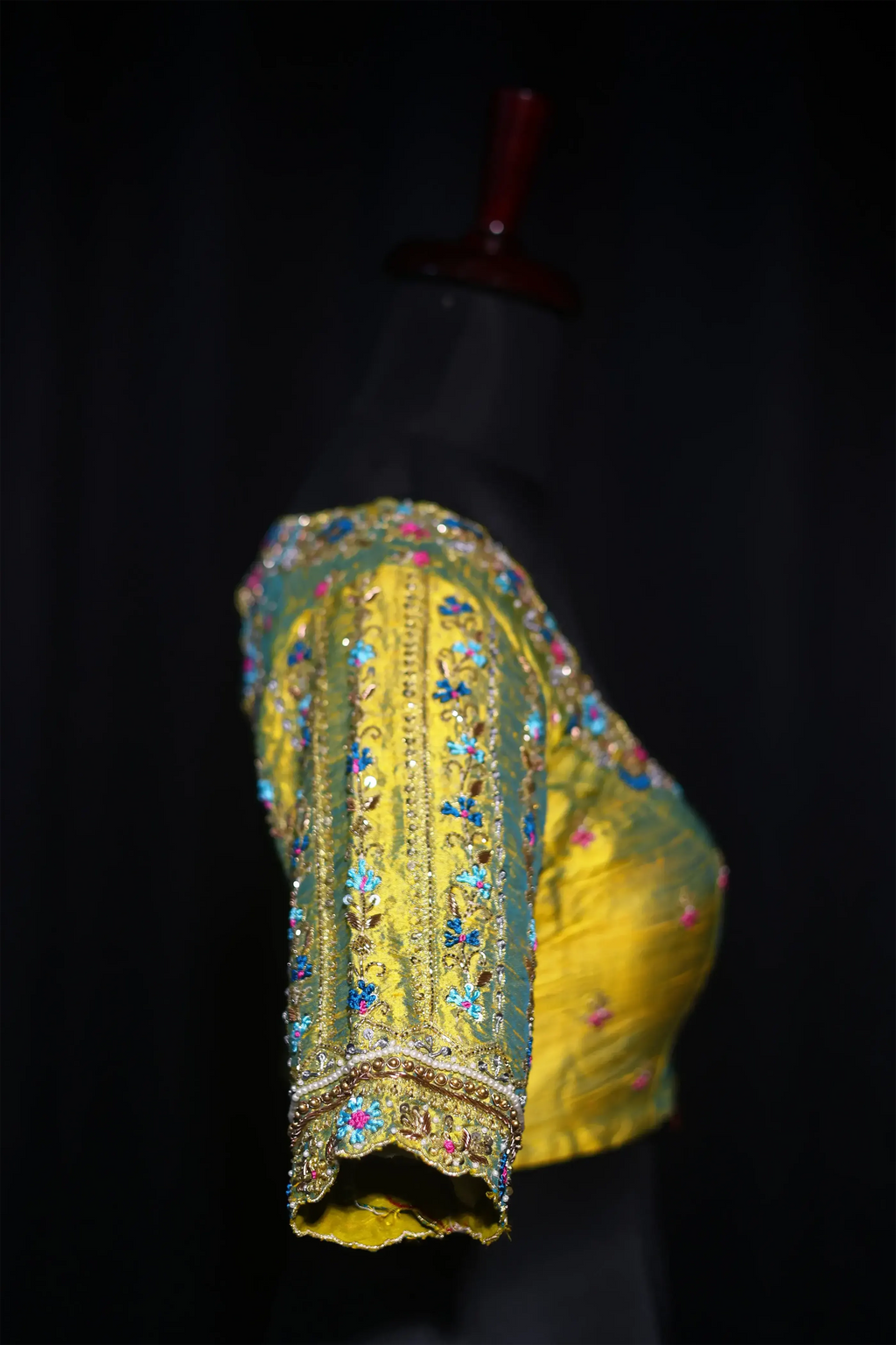 Lemon Yellow Dual Tone Raw Silk Blouse For Women Jaal Style Party wear