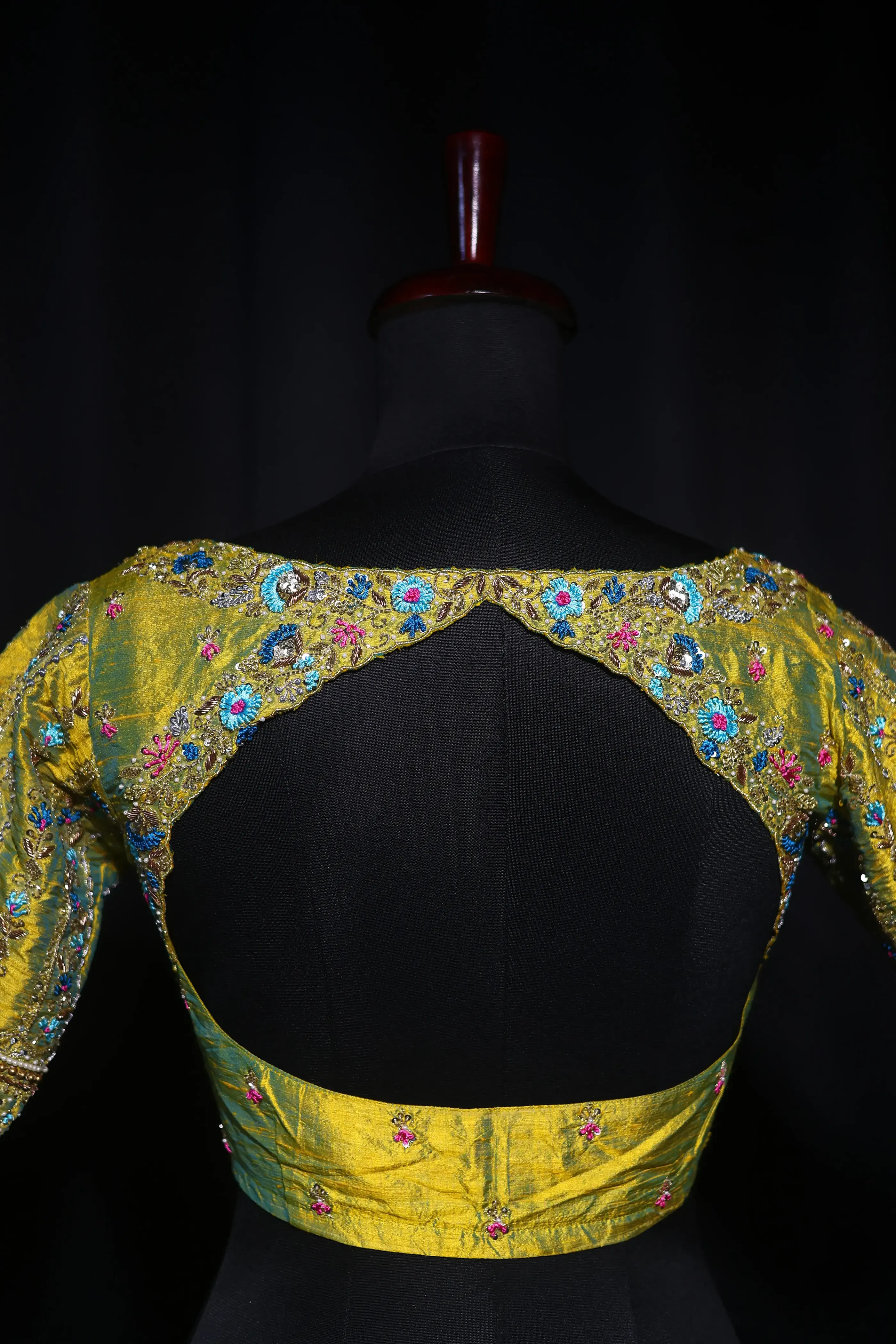 Lemon Yellow Dual Tone Raw Silk Blouse For Women Jaal Style Party wear