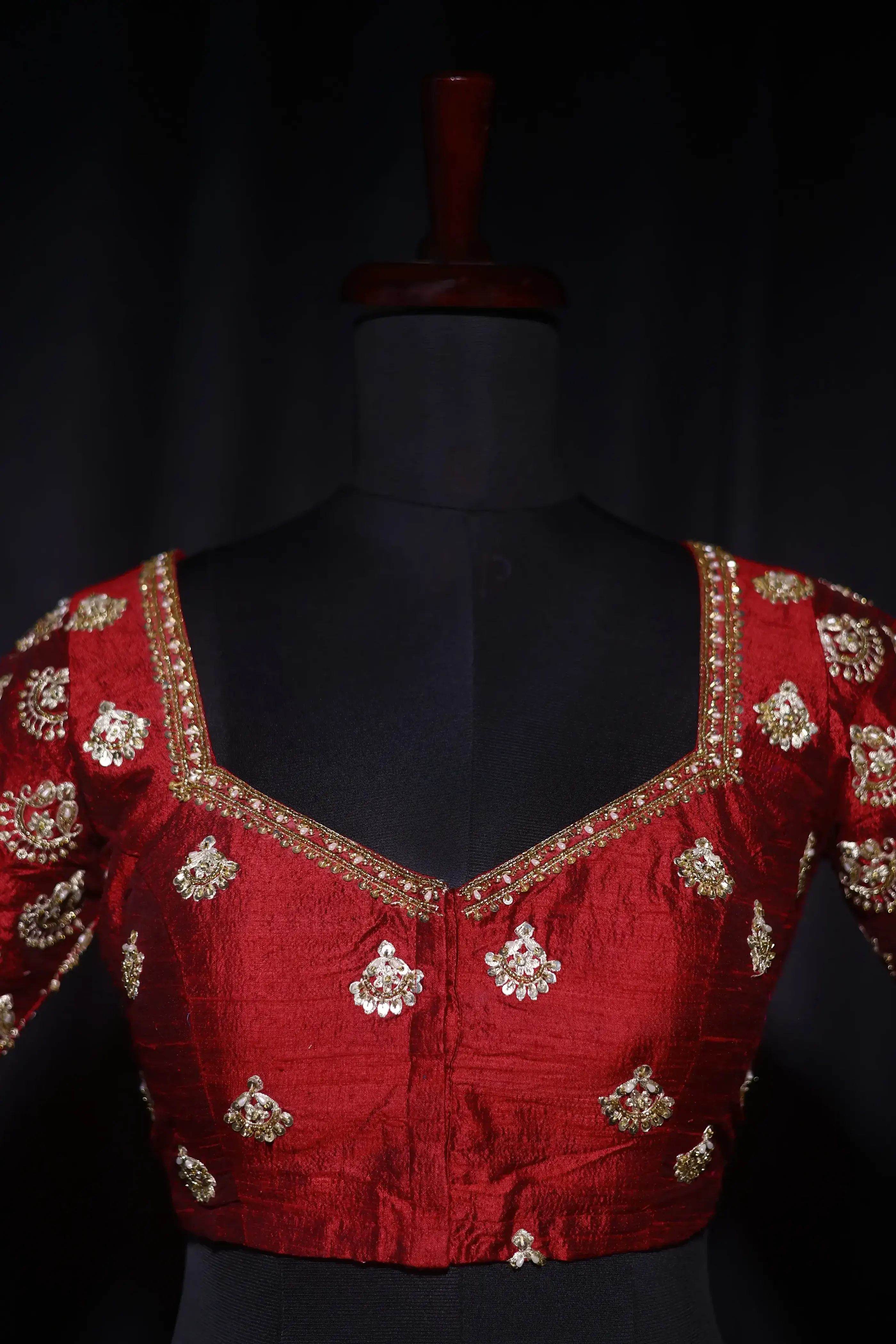 Maroon Raw Silk Blouse For Women Jaal Style Party wear