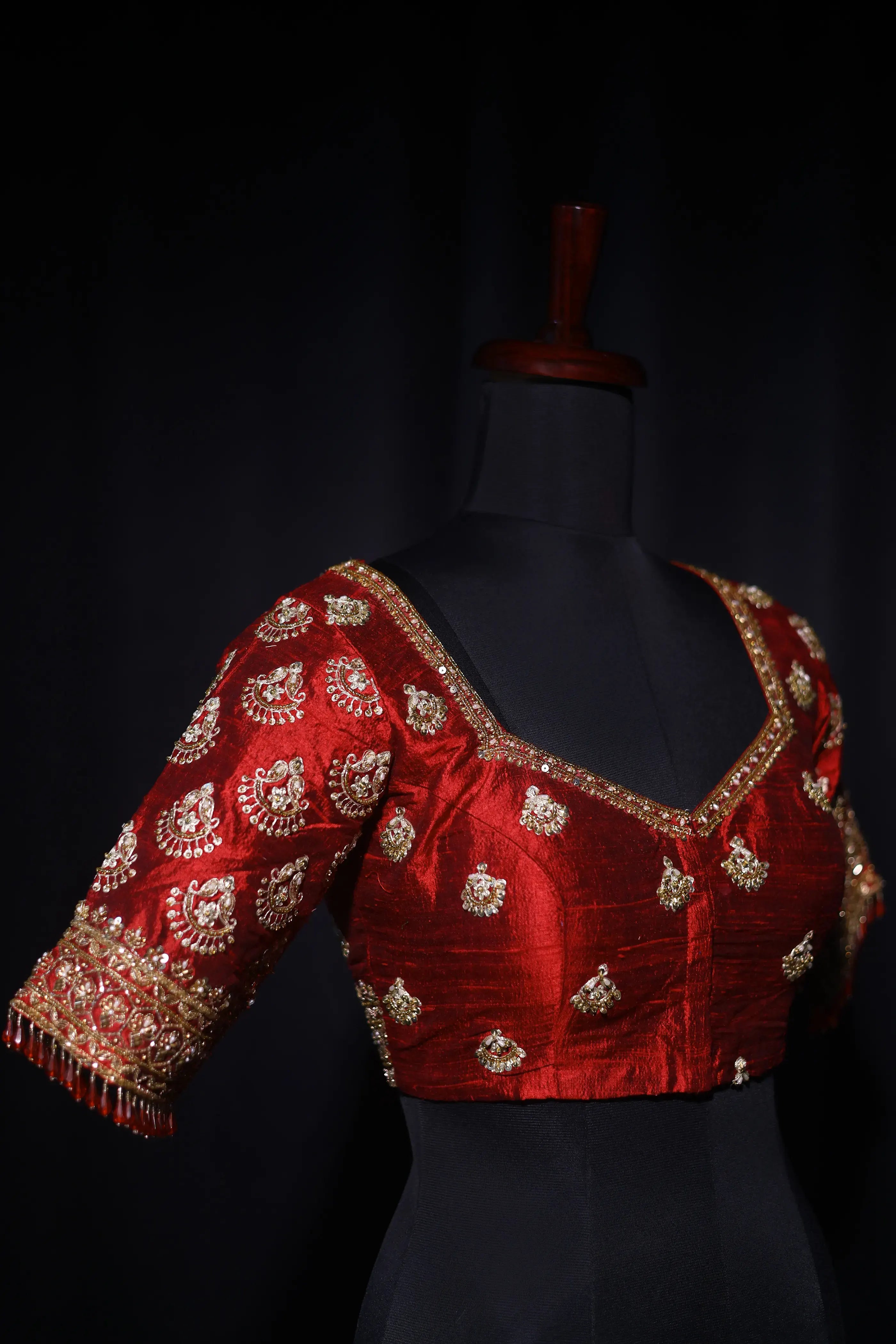 Maroon Raw Silk Blouse For Women Jaal Style Party wear