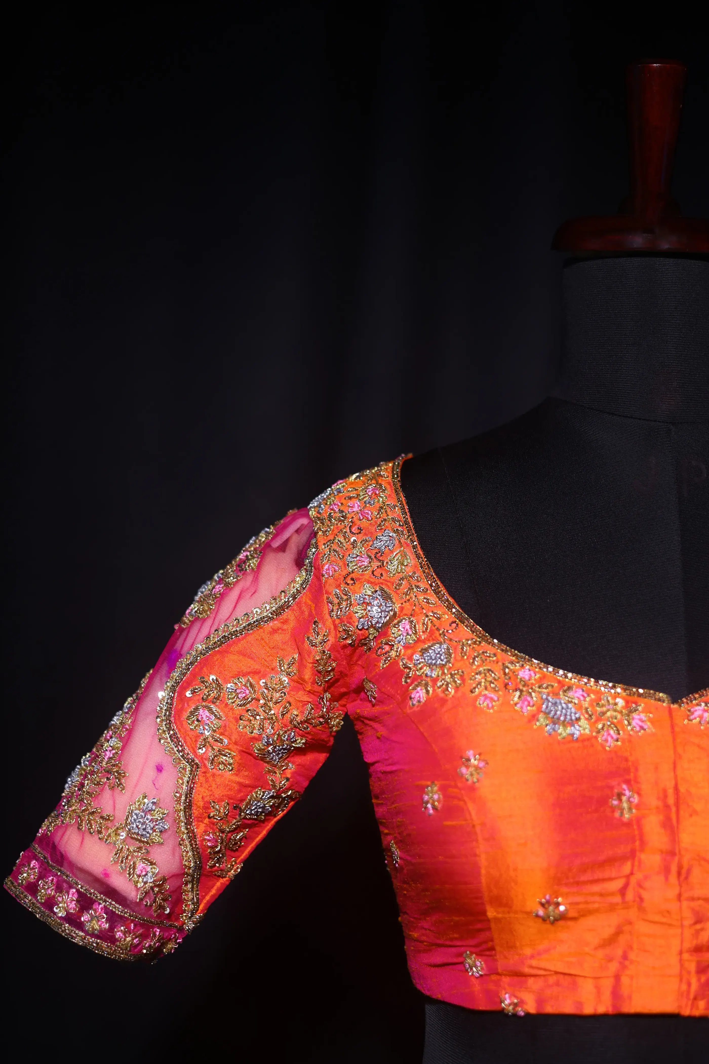 Orange Raw Silk Blouse For Women Jaal Style Party wear