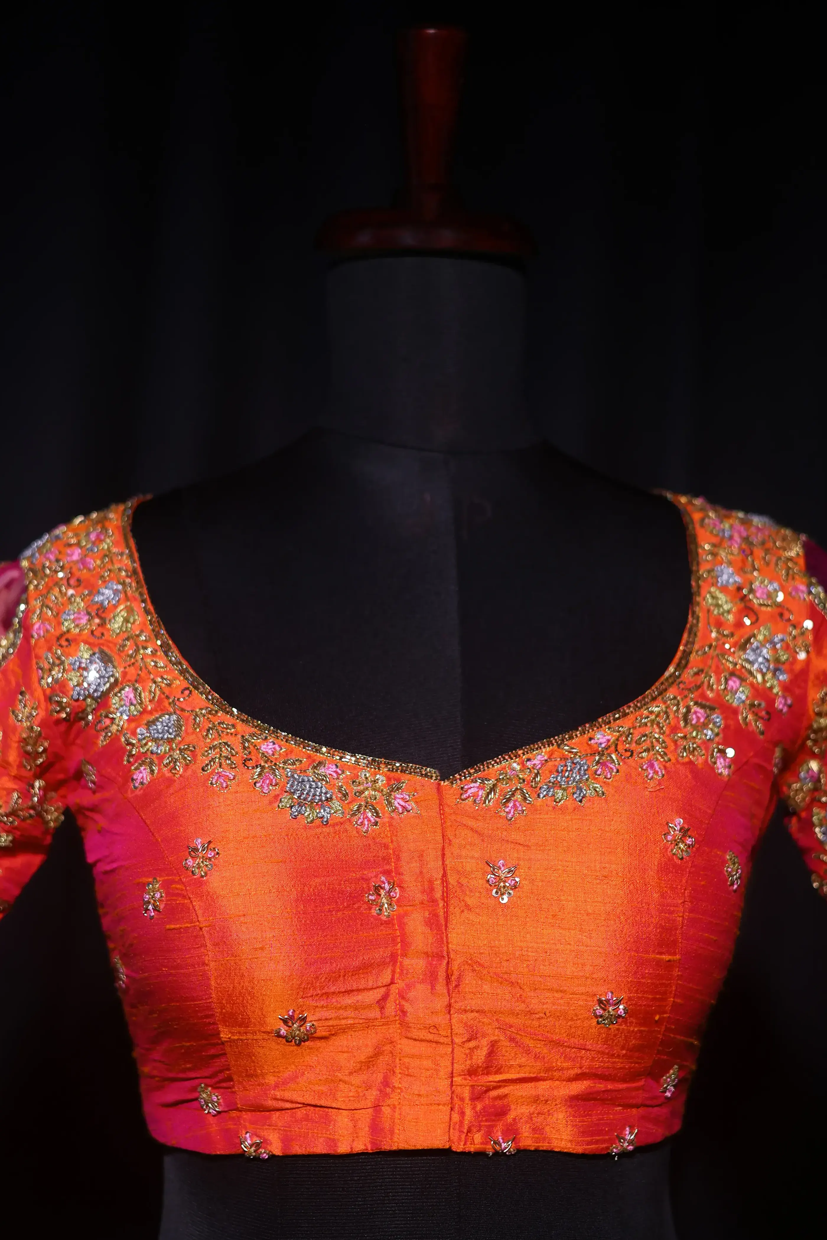Orange Raw Silk Blouse For Women Jaal Style Party wear