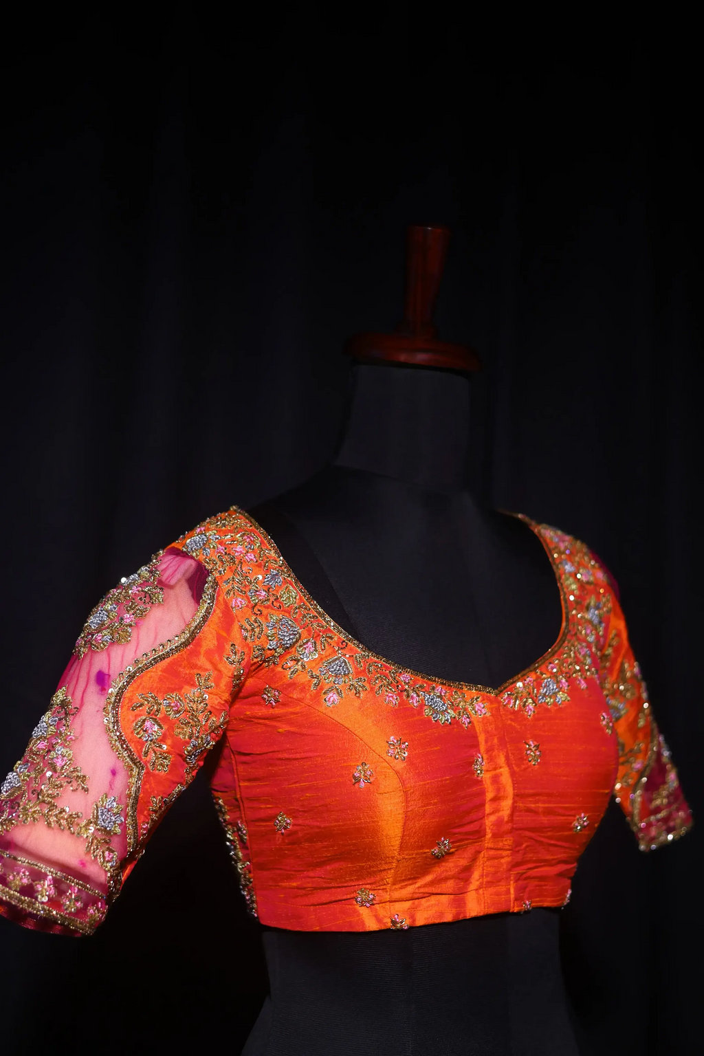 Orange Raw Silk Blouse For Women Jaal Style Party wear
