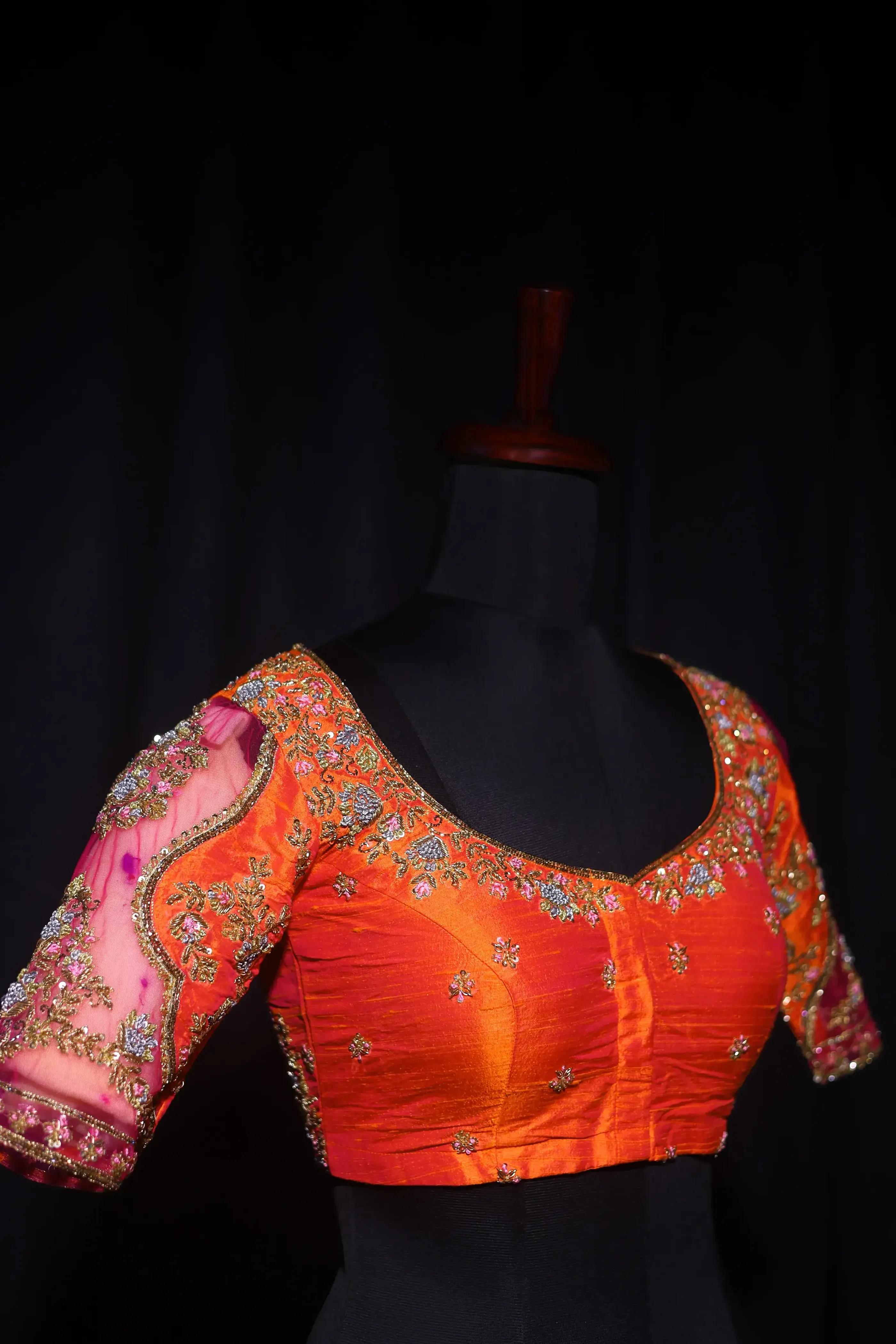 Orange Raw Silk Blouse For Women Jaal Style Party wear