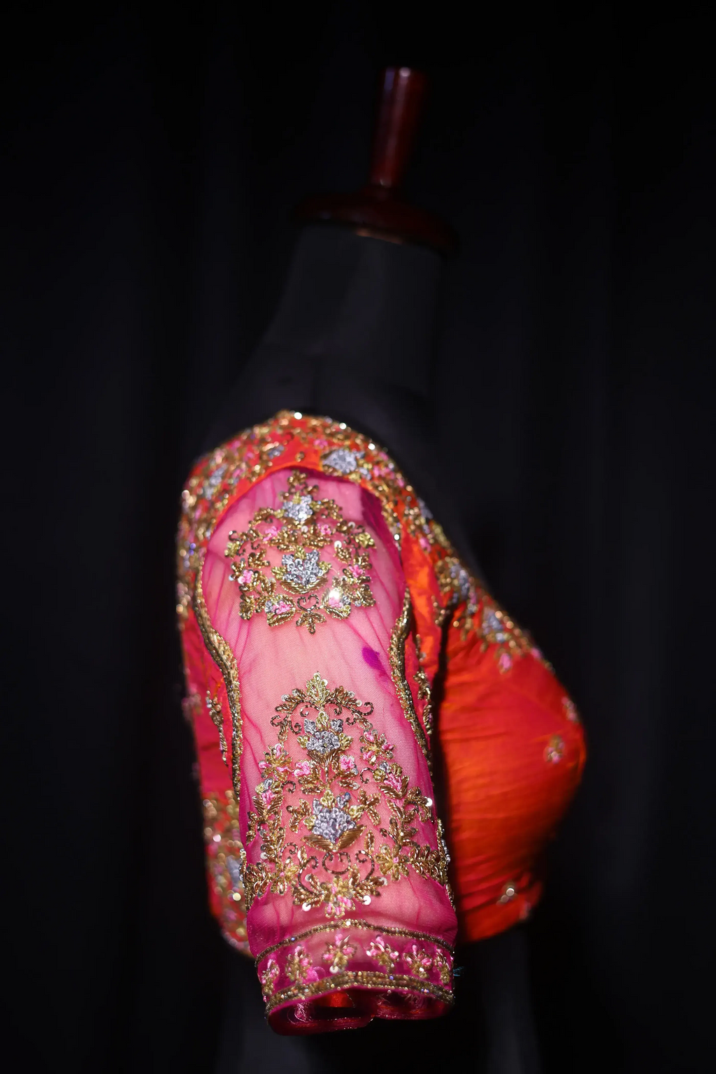 Orange Raw Silk Blouse For Women Jaal Style Party wear