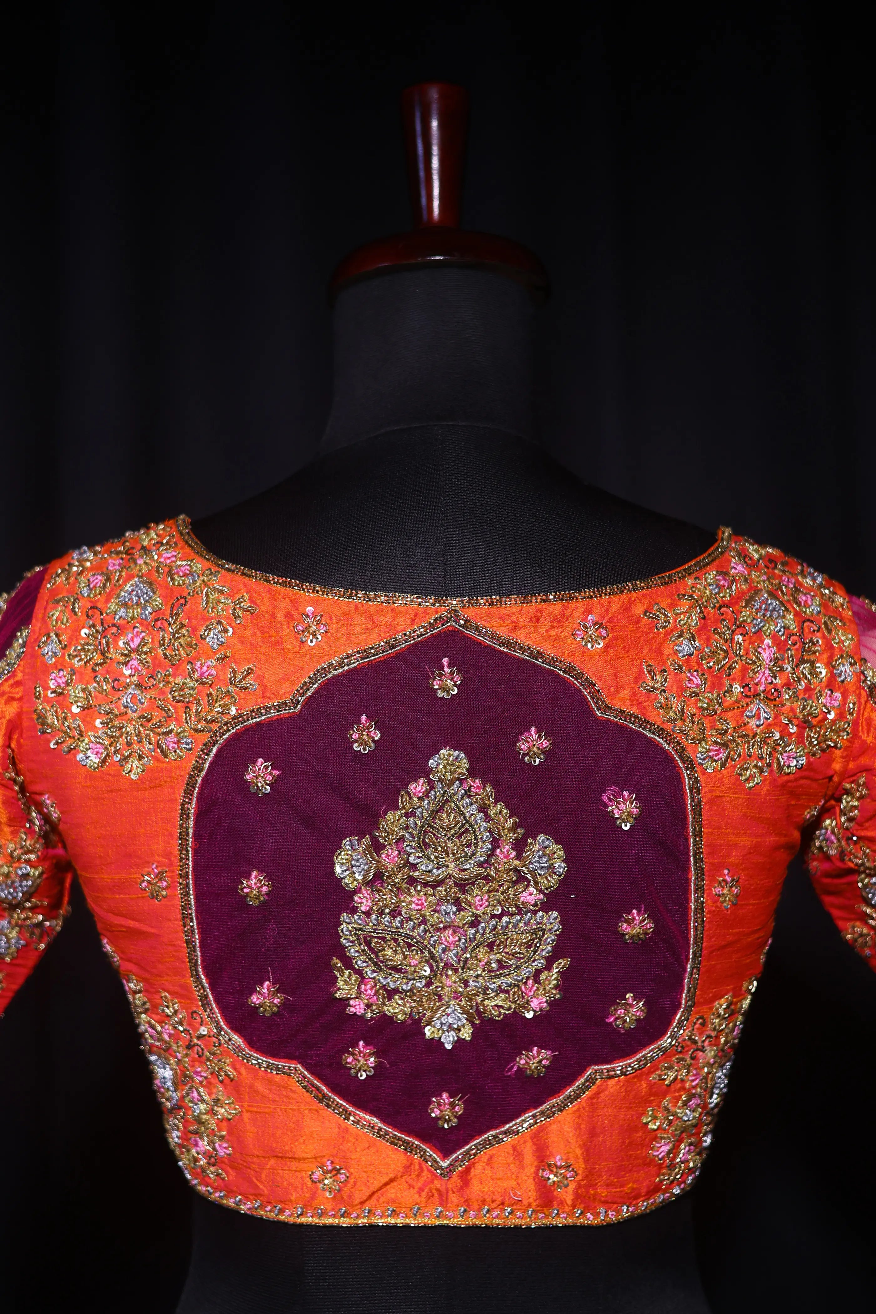 Orange Raw Silk Blouse For Women Jaal Style Party wear