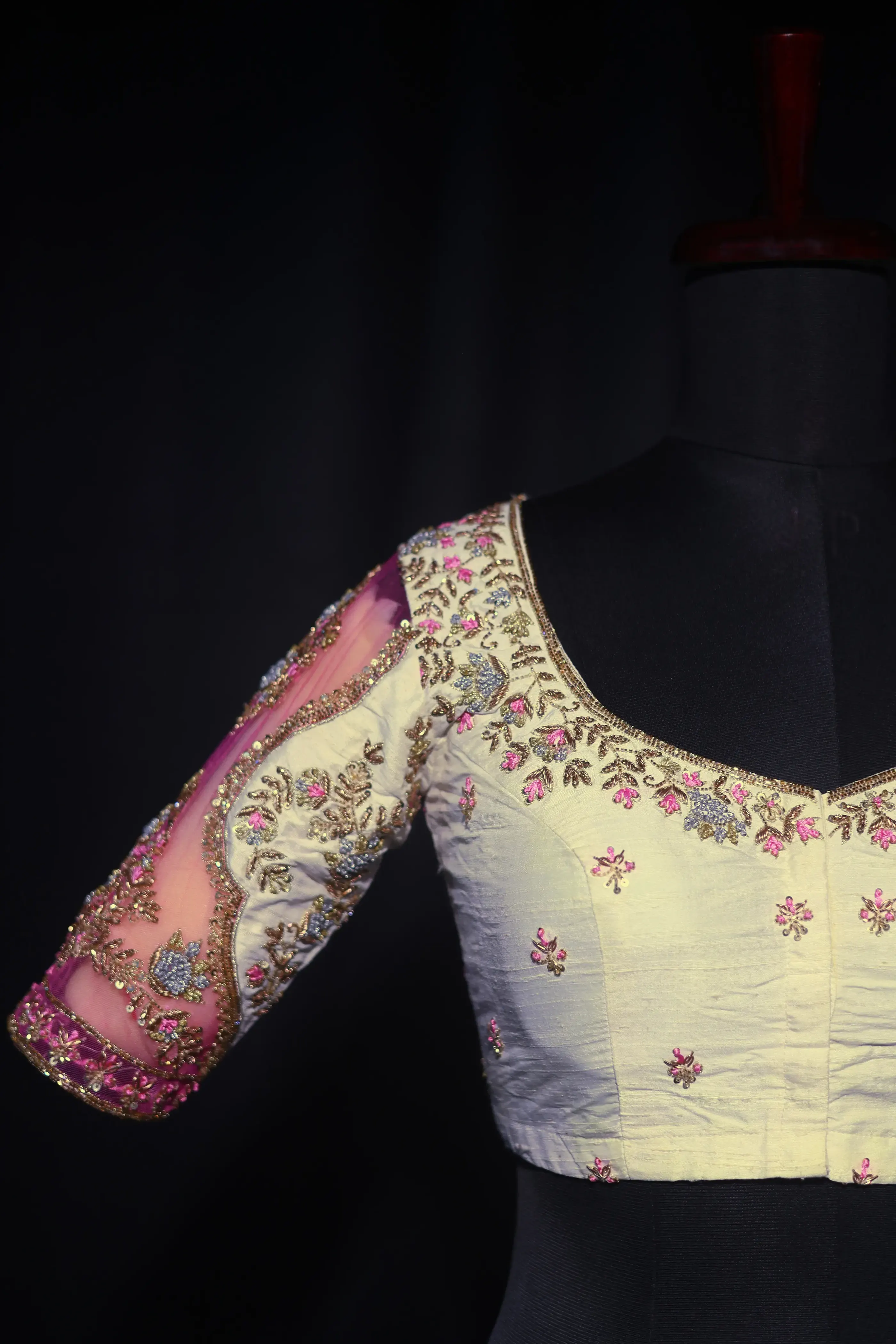 White Raw Silk Blouse For Women Jaal Style Party wear