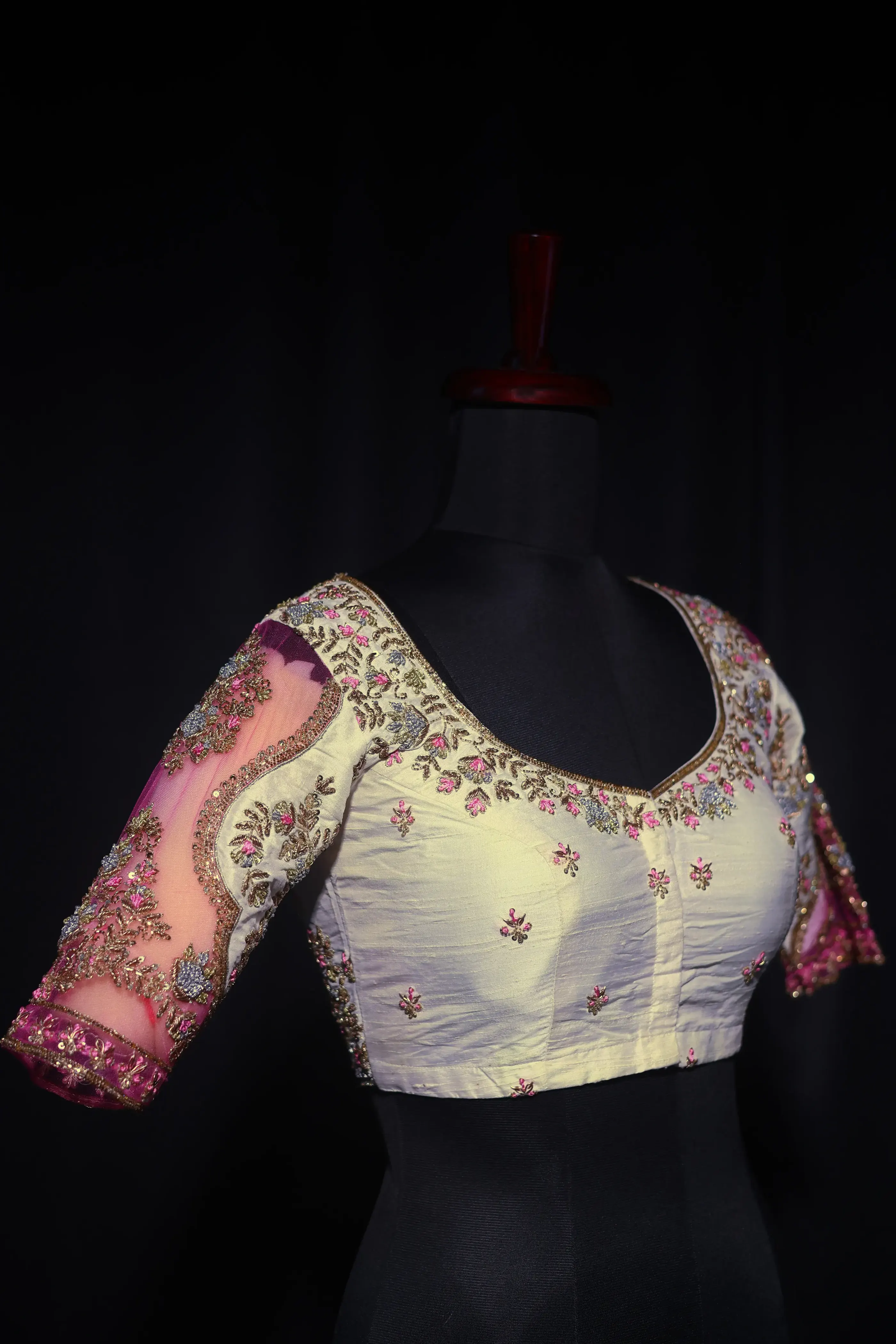 White Raw Silk Blouse For Women Jaal Style Party wear