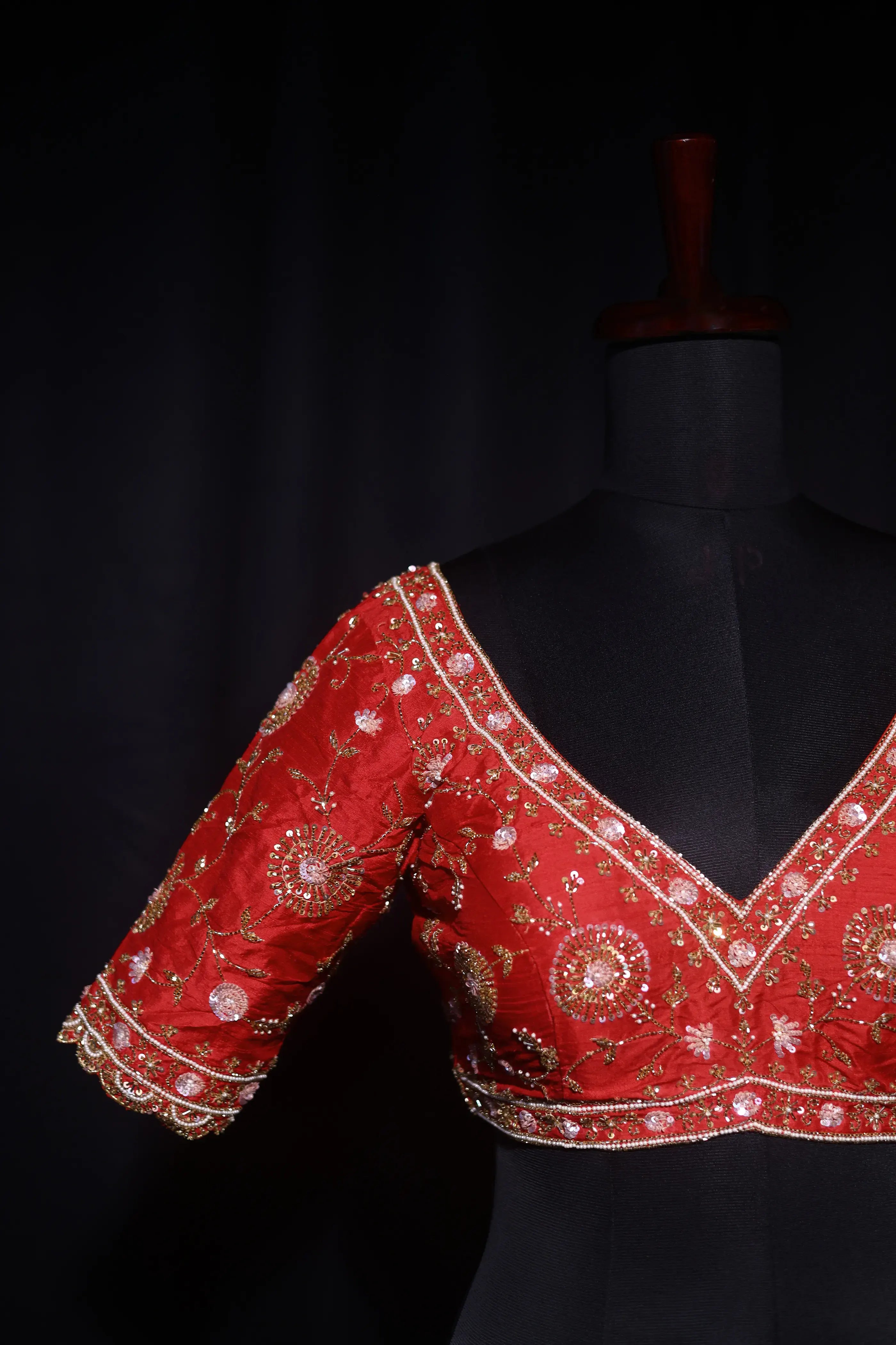 Red Raw Silk Blouse For Women Jaal Style Party wear