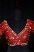 Red Raw Silk Blouse For Women Jaal Style Party wear
