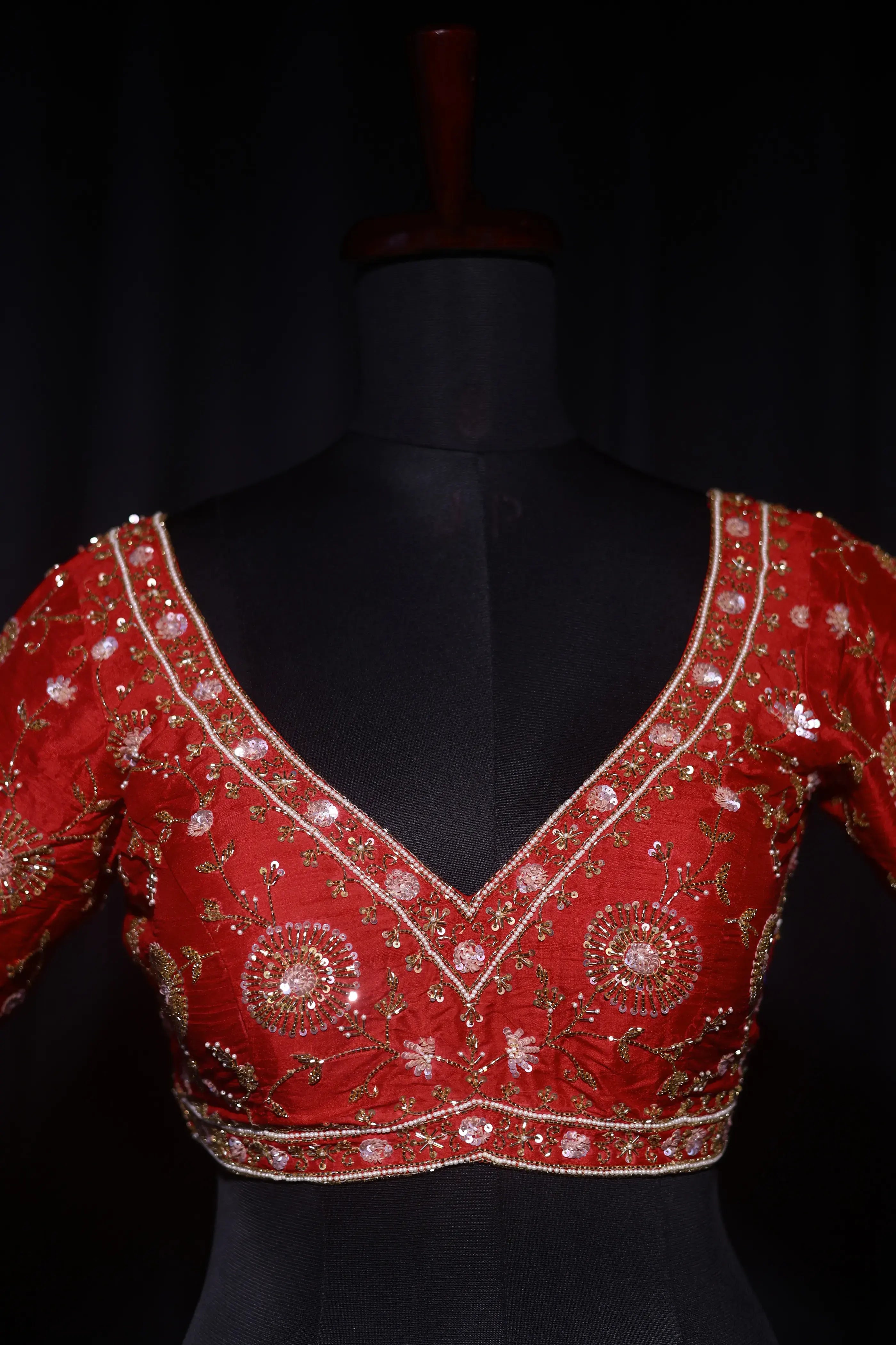 Red Raw Silk Blouse For Women Jaal Style Party wear