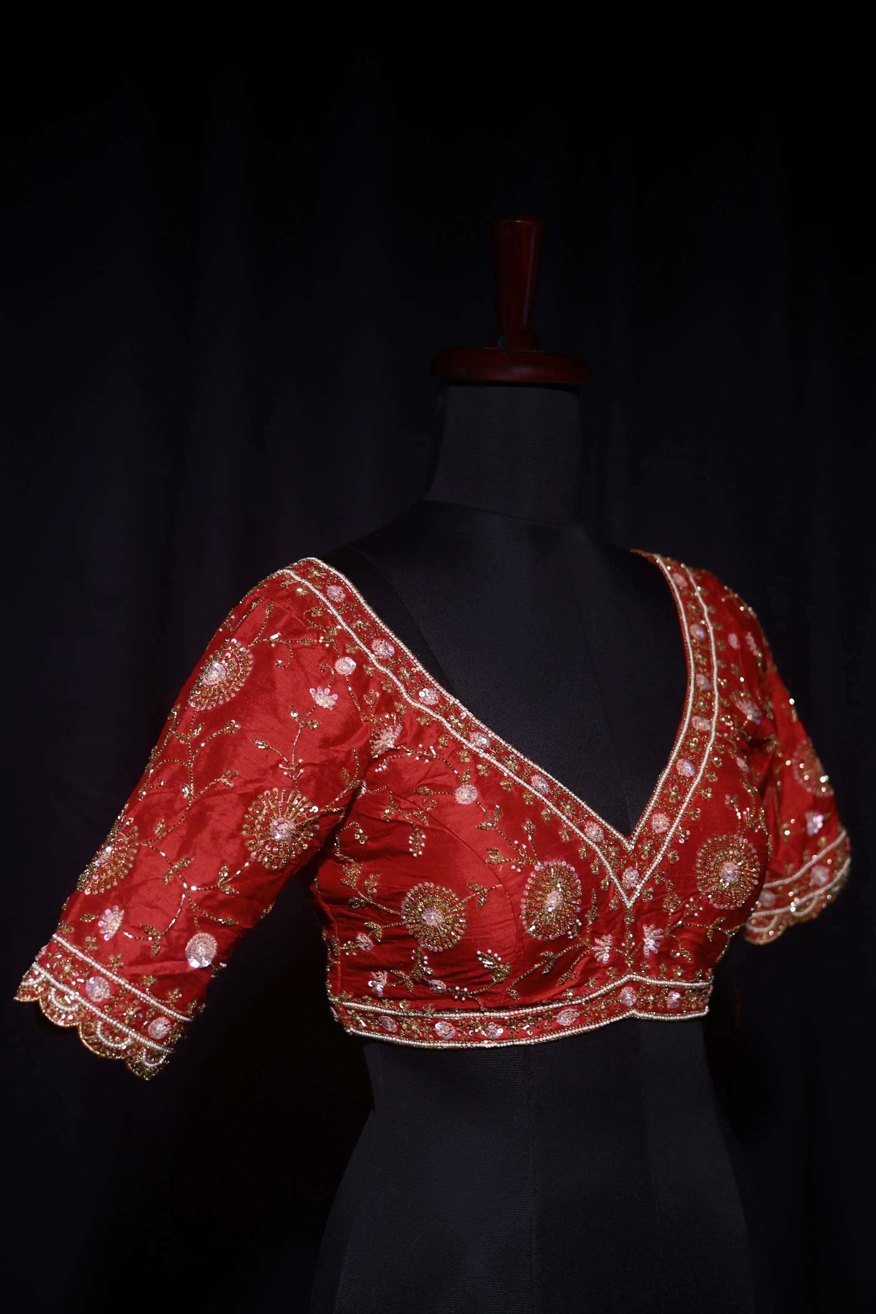 Red Raw Silk Blouse For Women Jaal Style Party wear