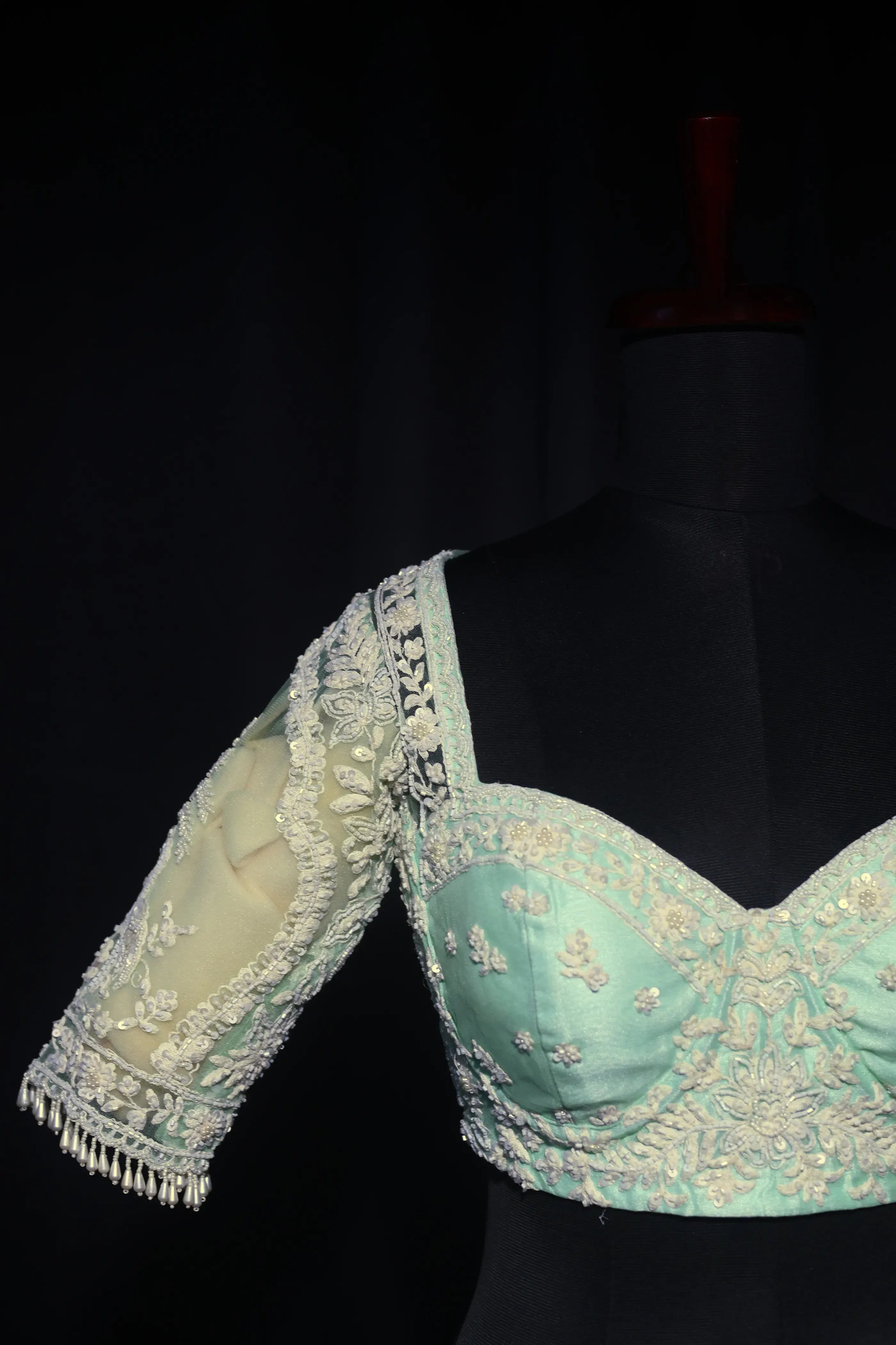 Light Sea Green White Net  Blouse For Women Jaal Style Party wear