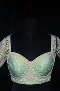 Light Sea Green White Net  Blouse For Women Jaal Style Party wear
