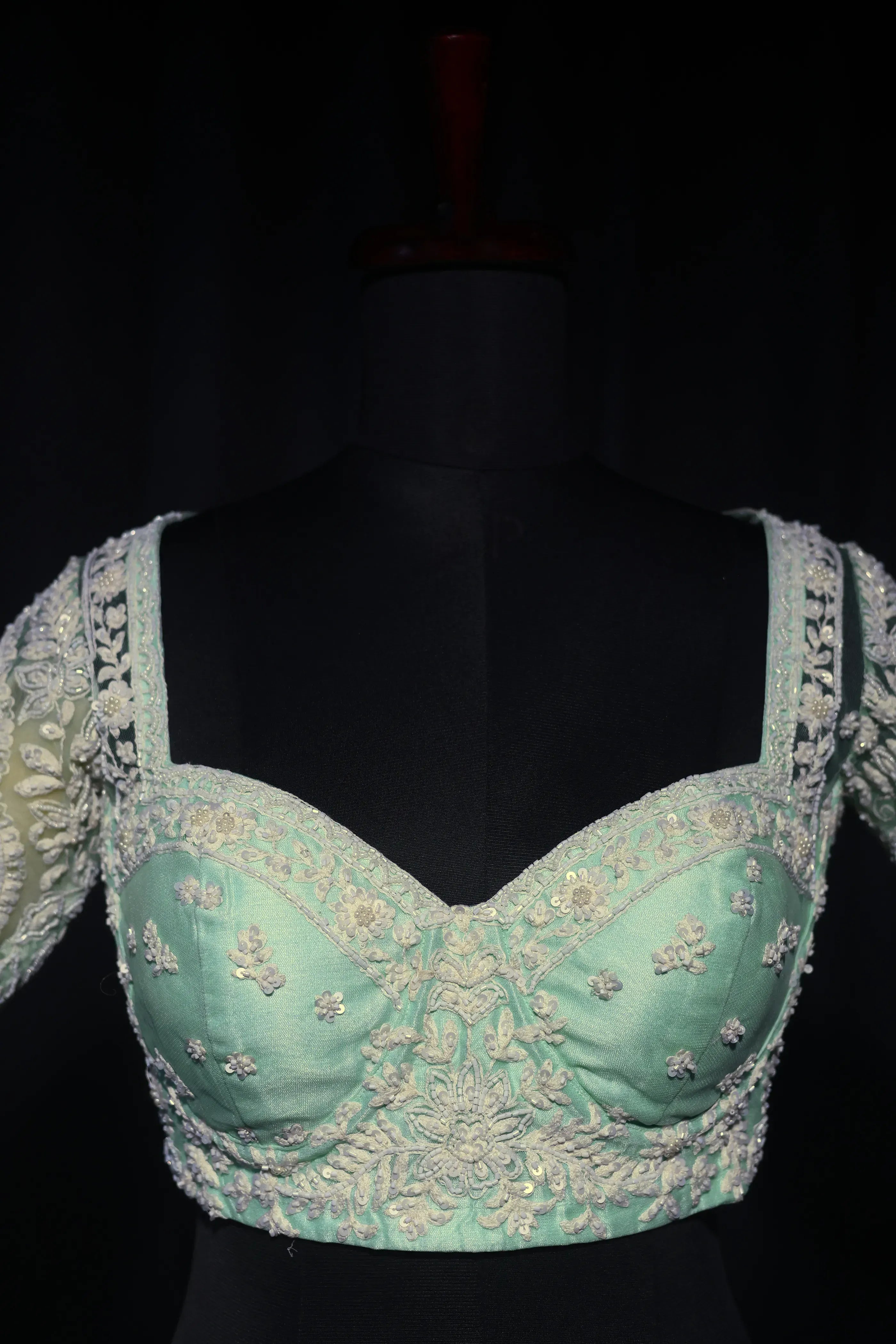 Light Sea Green White Net  Blouse For Women Jaal Style Party wear
