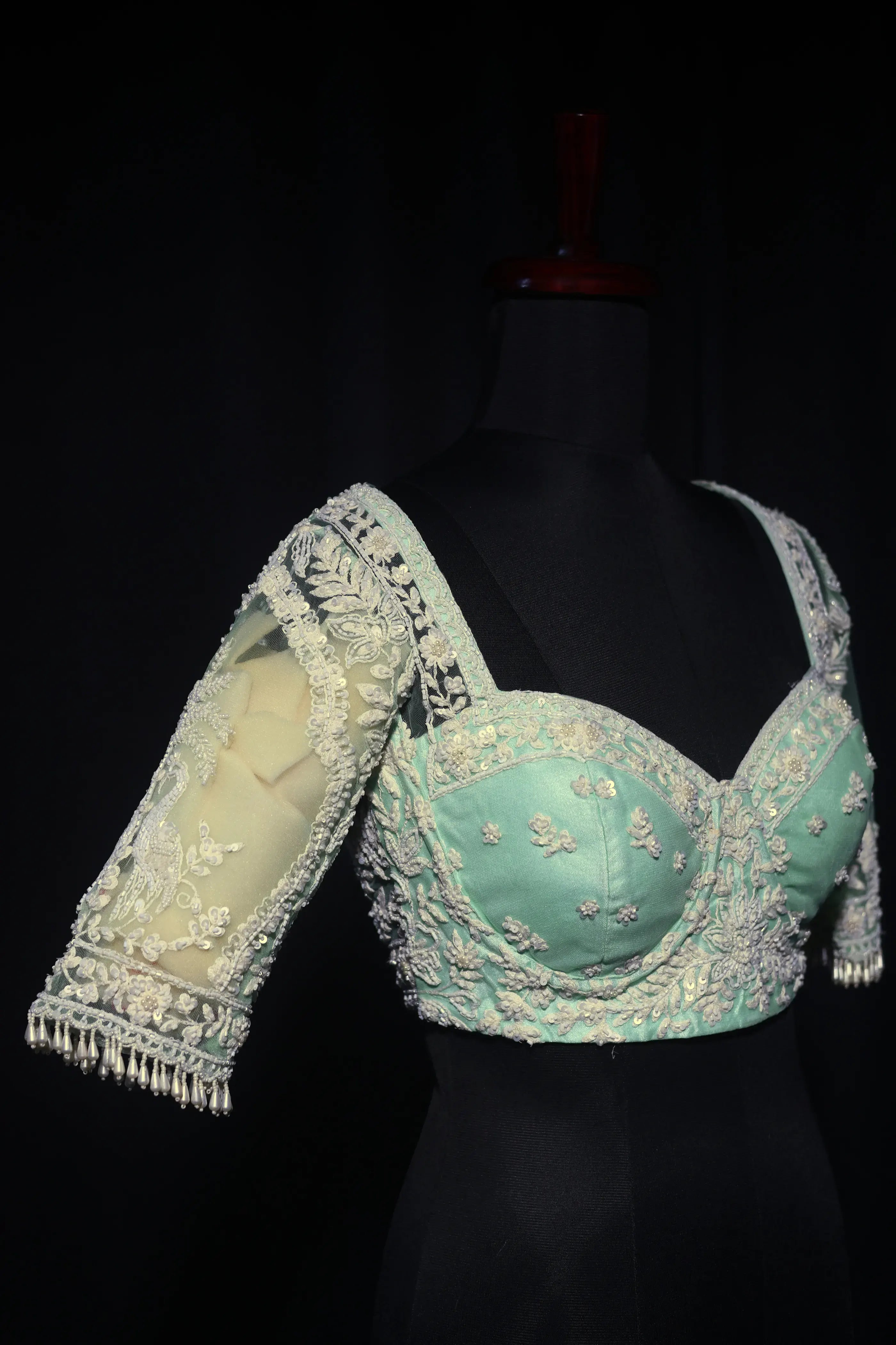 Light Sea Green White Net  Blouse For Women Jaal Style Party wear