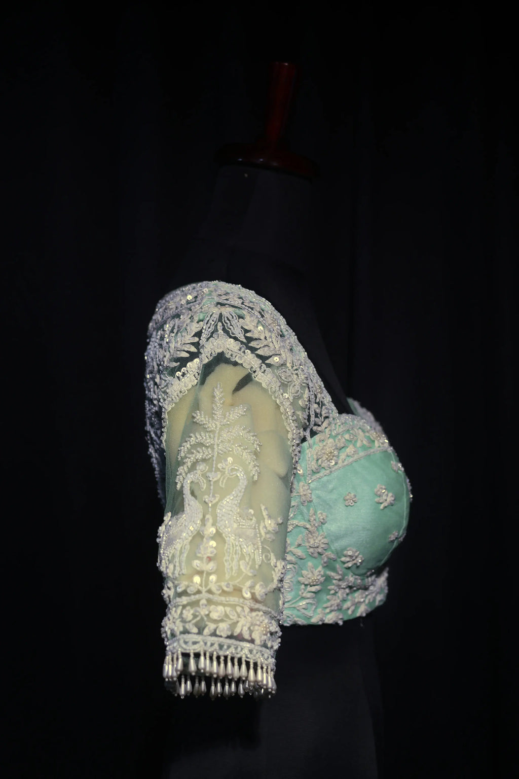 Light Sea Green White Net  Blouse For Women Jaal Style Party wear