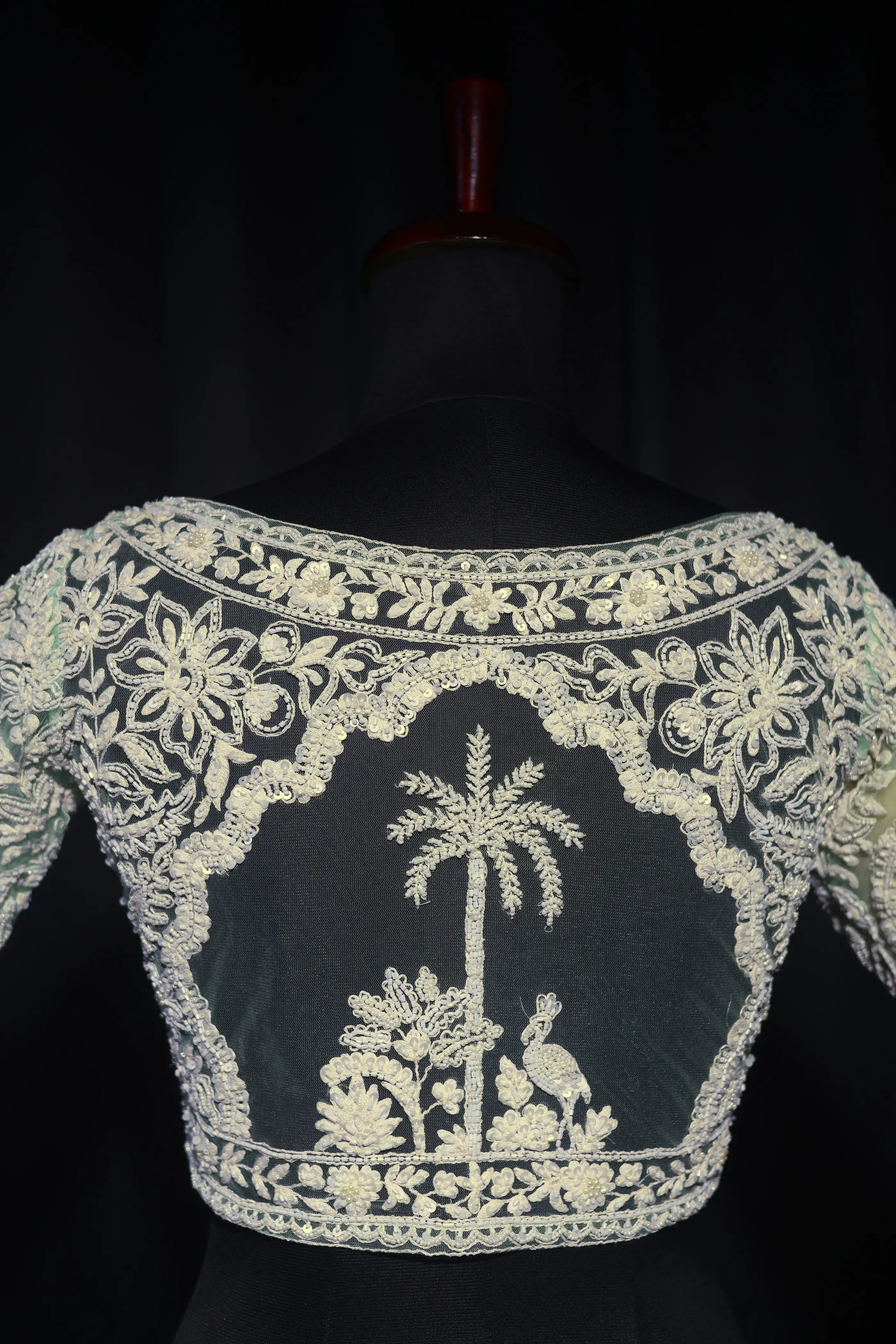 Light Sea Green White Net  Blouse For Women Jaal Style Party wear