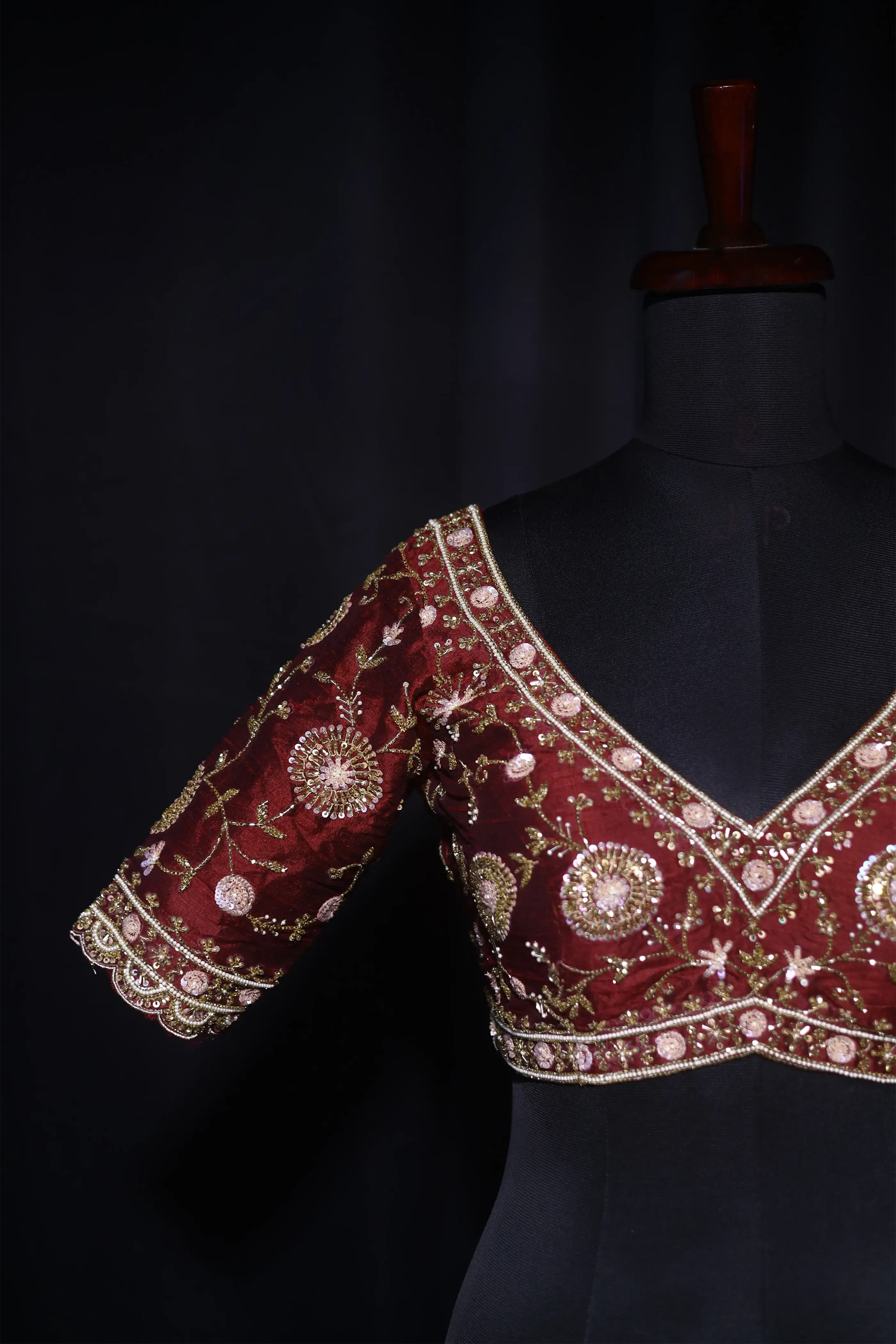Maroon Raw Silk Blouse For Women Jaal Style Party wear