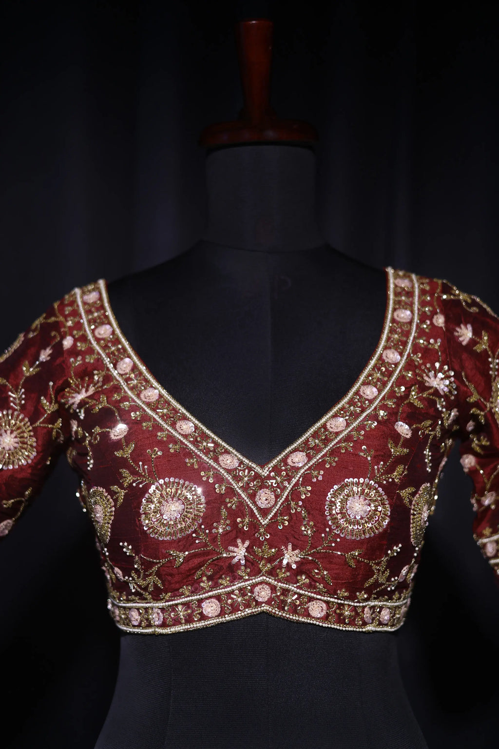 Maroon Raw Silk Blouse For Women Jaal Style Party wear