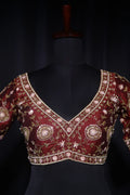 Maroon Raw Silk Blouse For Women Jaal Style Party wear