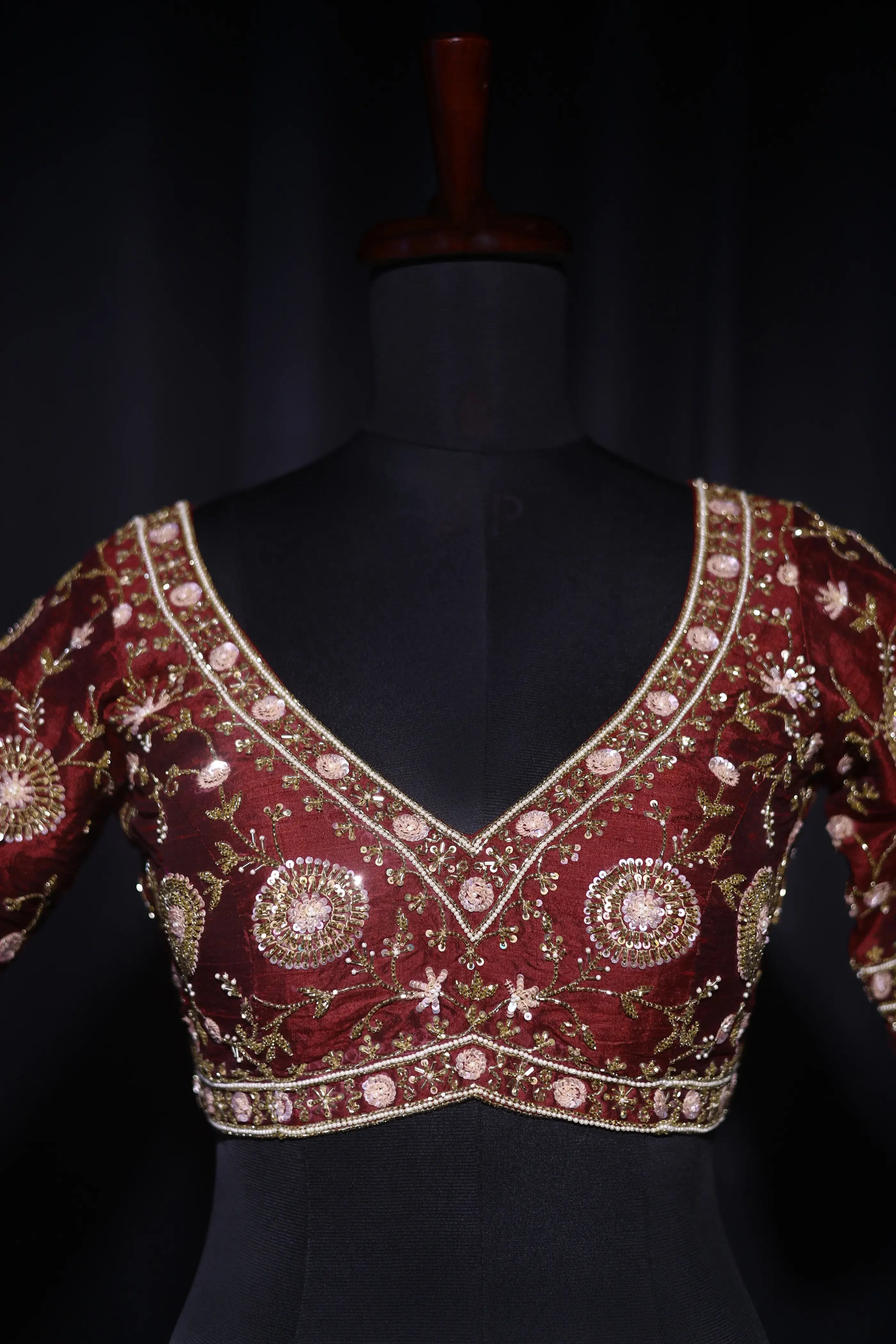 Maroon Raw Silk Blouse For Women Jaal Style Party wear