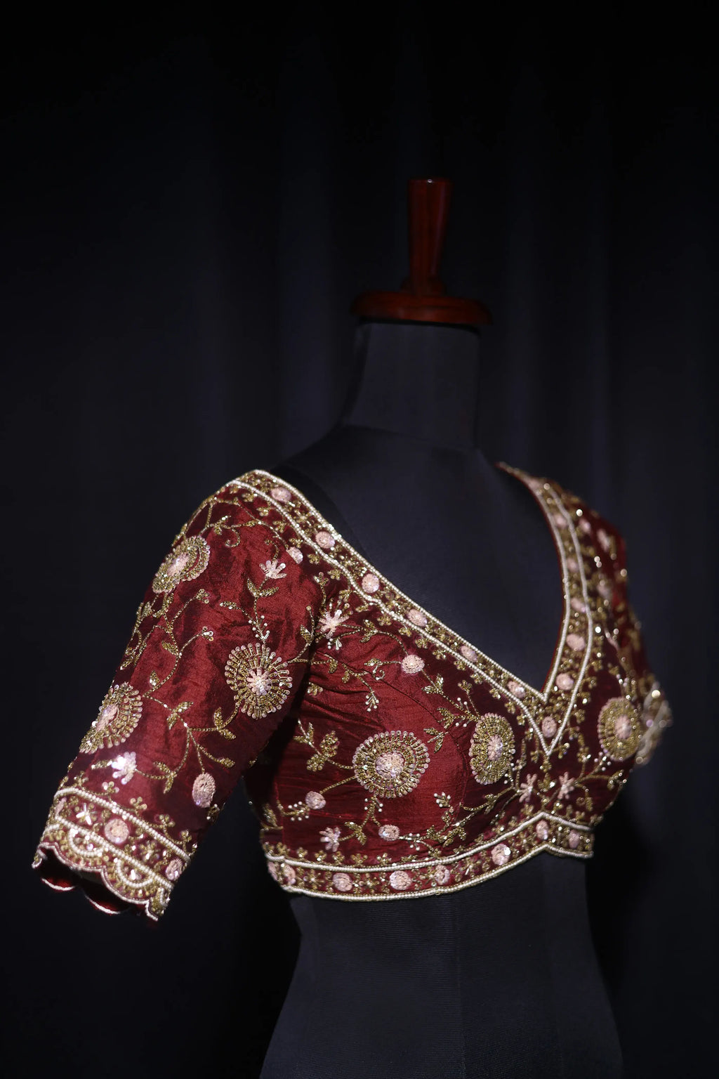 Maroon Raw Silk Blouse For Women Jaal Style Party wear