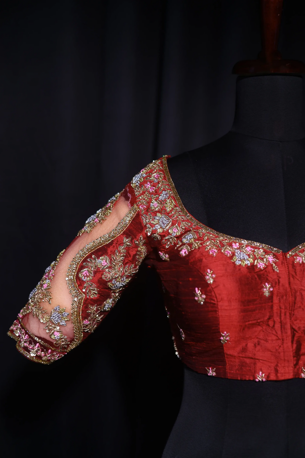 Maroon Raw Silk Blouse For Women Jaal Style Party wear
