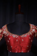 Maroon Raw Silk Blouse For Women Jaal Style Party wear