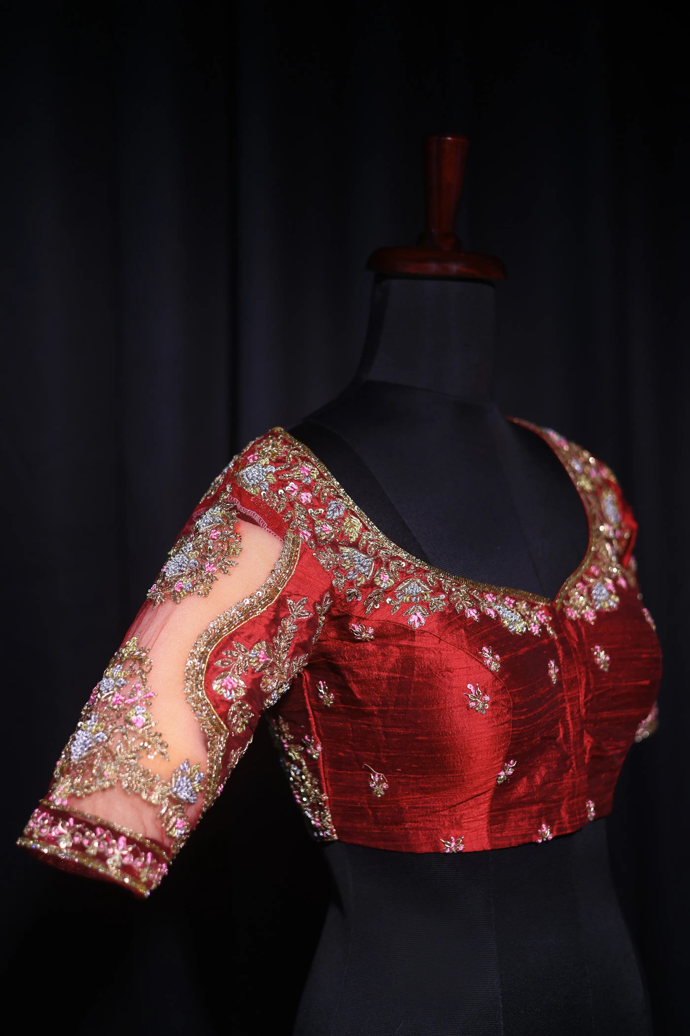 Maroon Raw Silk Blouse For Women Jaal Style Party wear