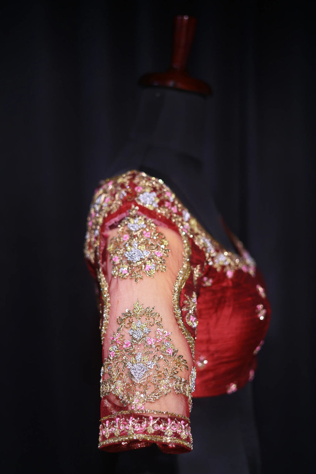 Maroon Raw Silk Blouse For Women Jaal Style Party wear
