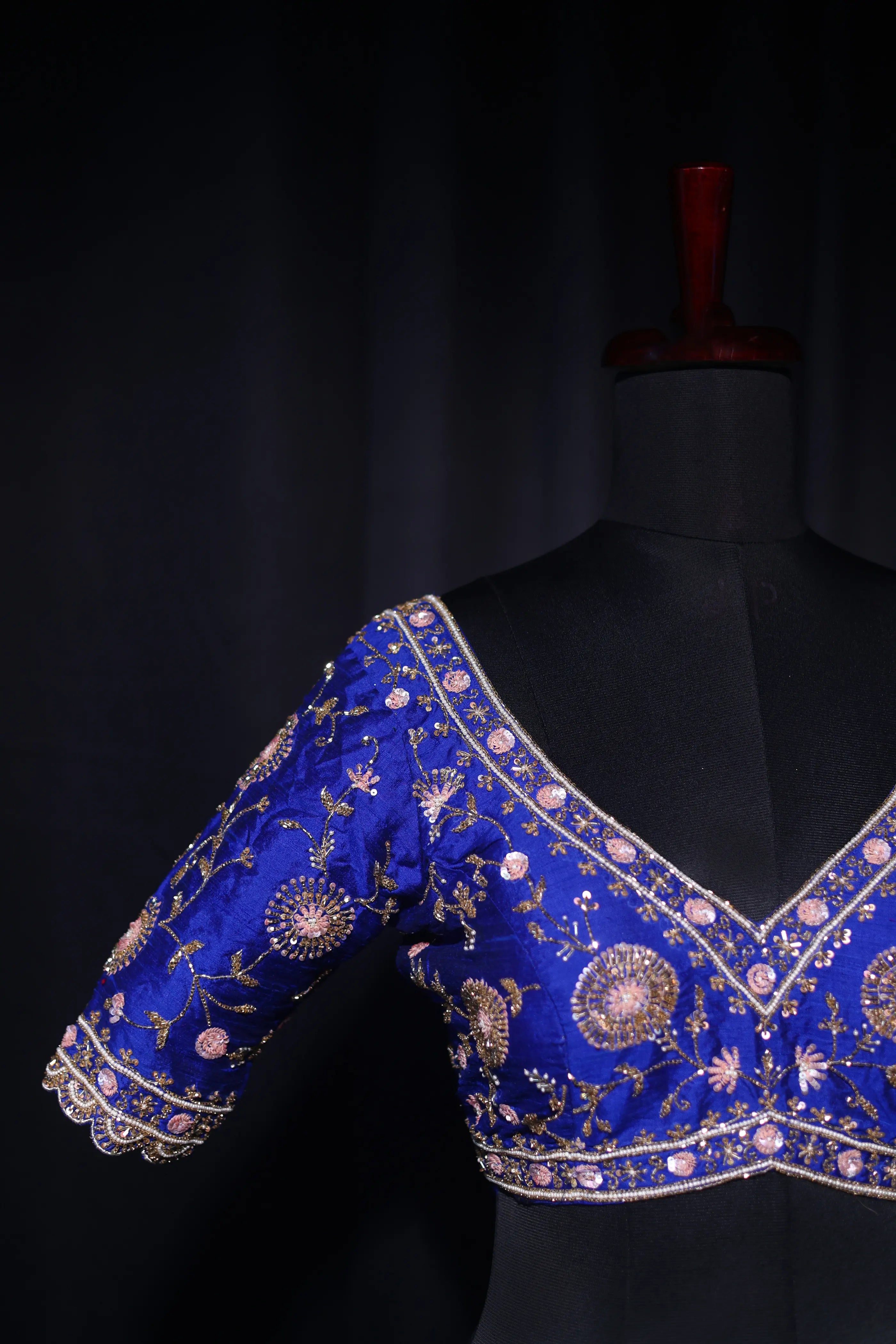 Royal Blue Raw Silk Blouse For Women Jaal Style Party wear