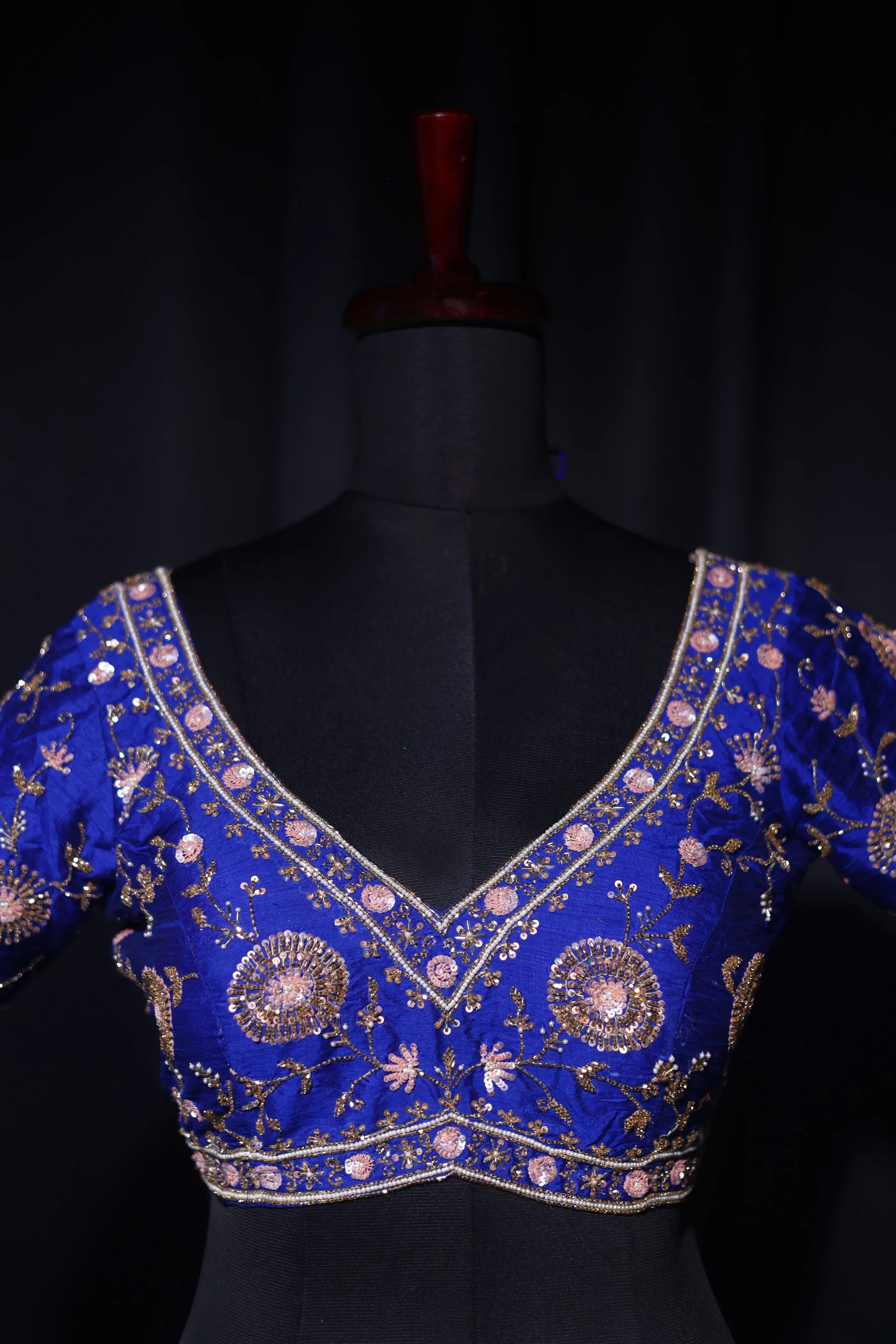Royal Blue Raw Silk Blouse For Women Jaal Style Party wear