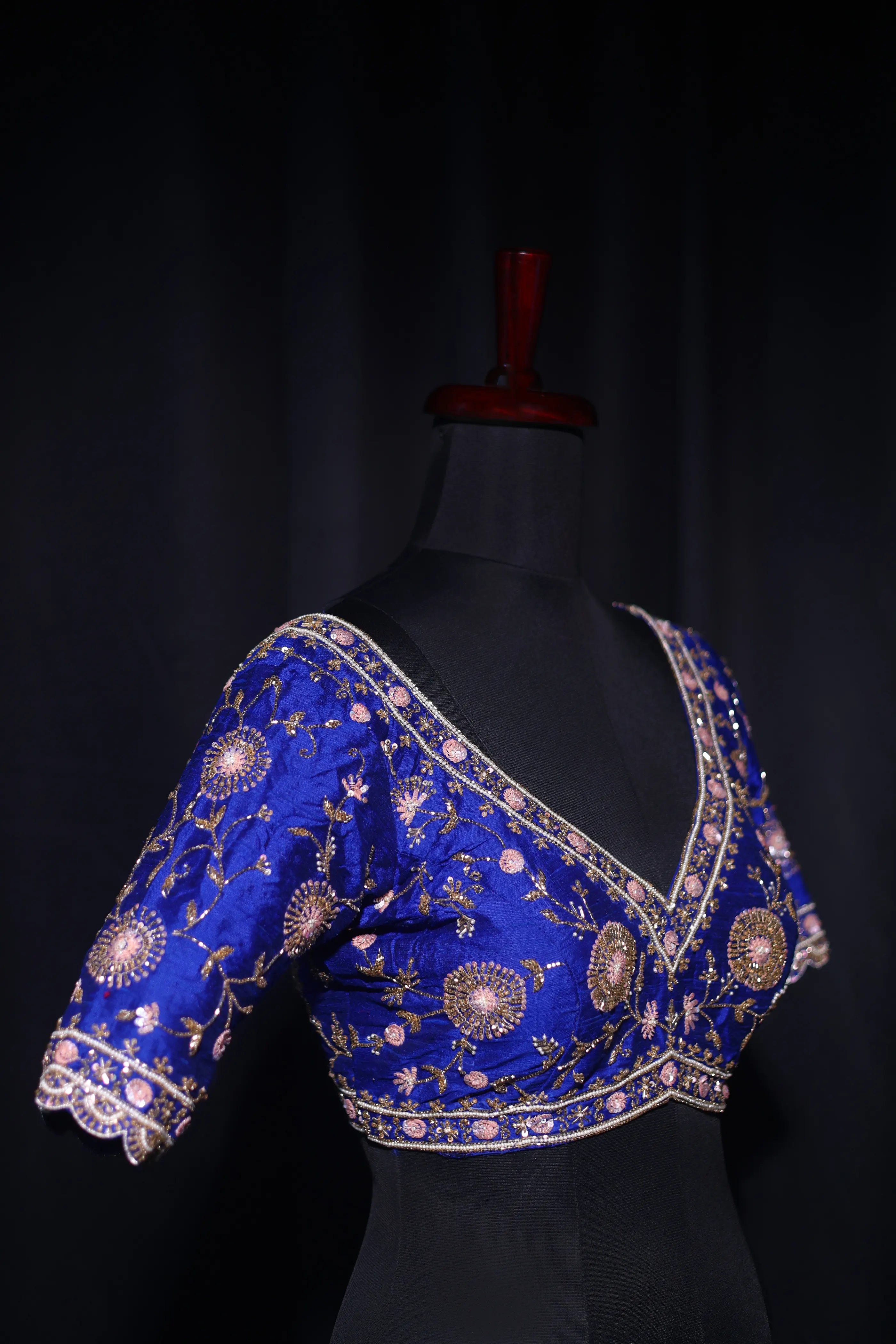 Royal Blue Raw Silk Blouse For Women Jaal Style Party wear