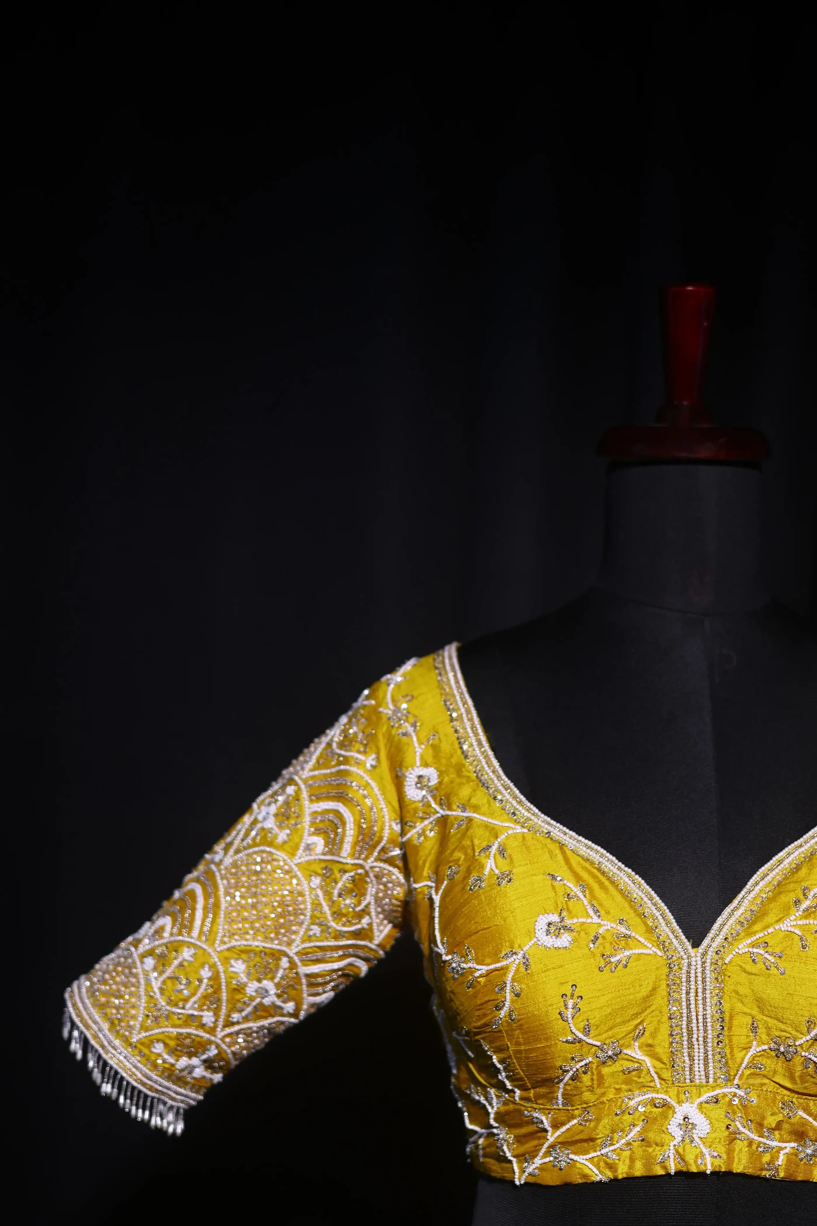 Musturd Yellow Raw Silk Blouse For Women Jaal Style Party wear