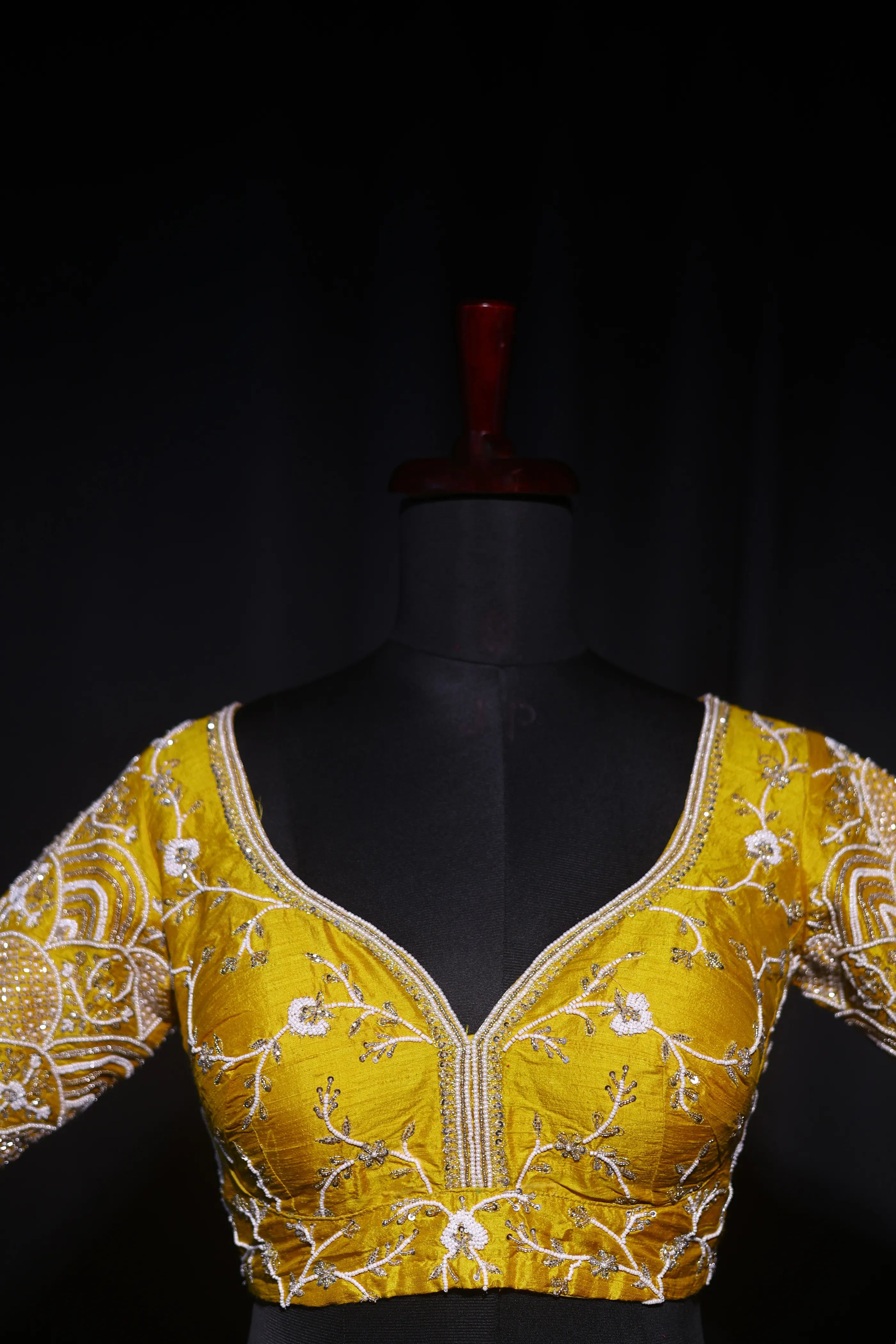 Musturd Yellow Raw Silk Blouse For Women Jaal Style Party wear