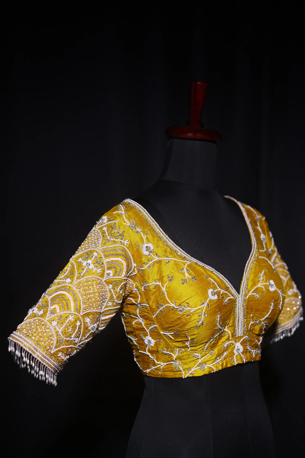 Musturd Yellow Raw Silk Blouse For Women Jaal Style Party wear