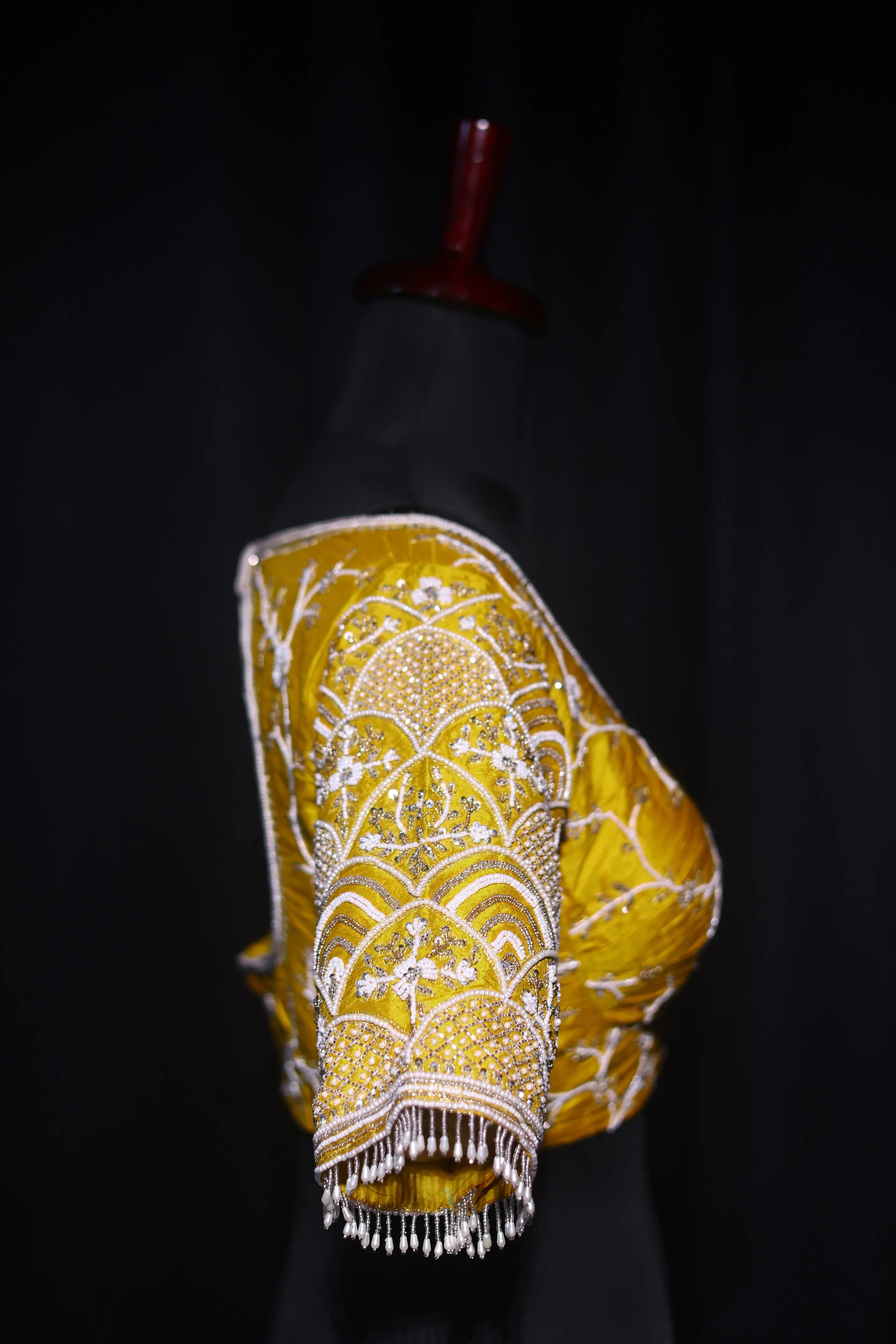 Musturd Yellow Raw Silk Blouse For Women Jaal Style Party wear