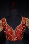 Maroon Raw Silk Blouse For Women Jaal Style Party wear