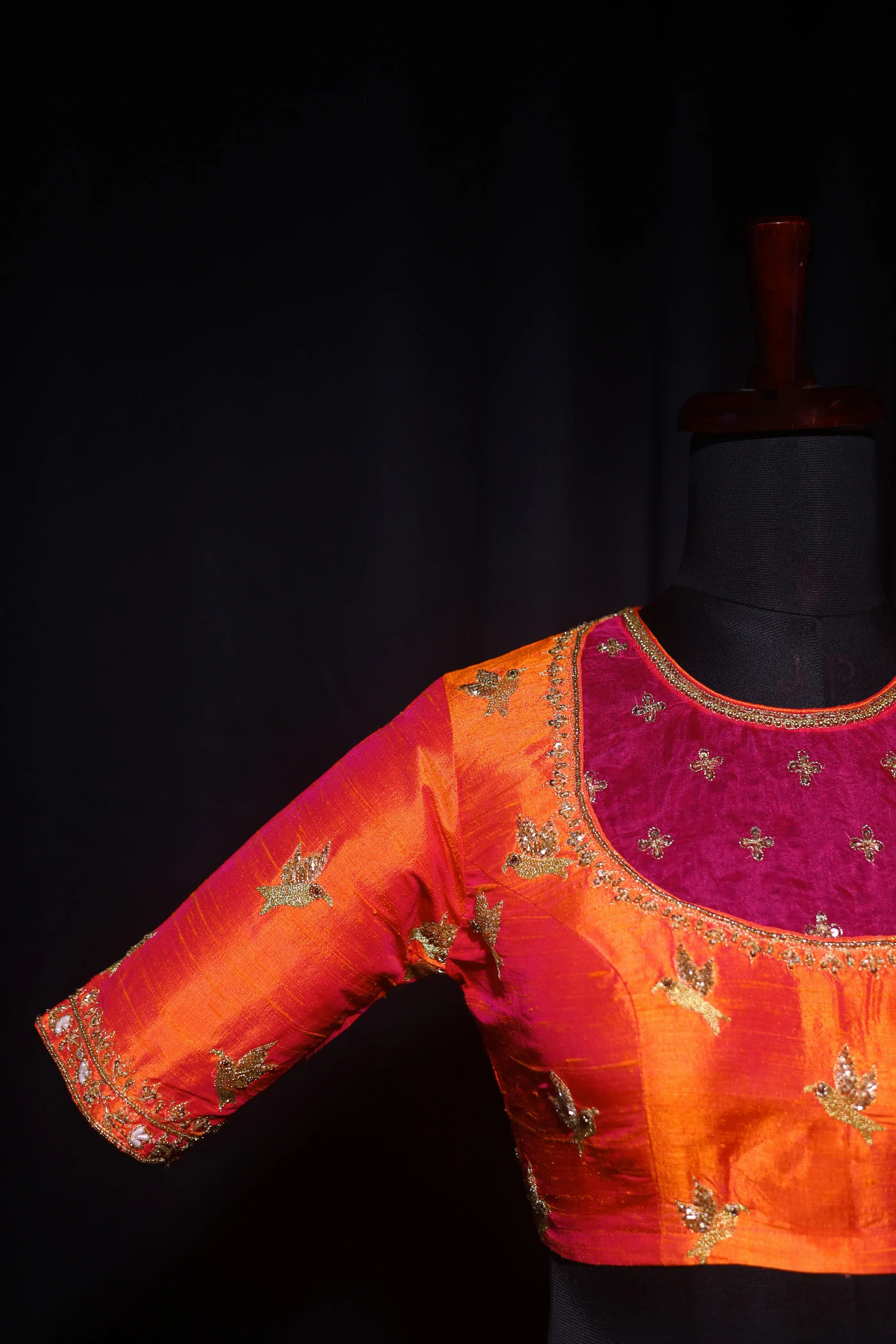 Orange Pink Dual Tone Raw Silk Blouse For Women Jaal Style Party wear