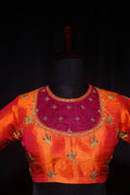 Orange Pink Dual Tone Raw Silk Blouse For Women Jaal Style Party wear