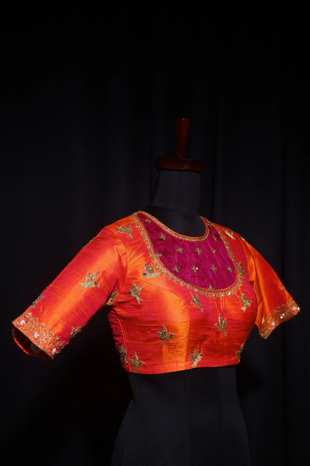 Orange Pink Dual Tone Raw Silk Blouse For Women Jaal Style Party wear