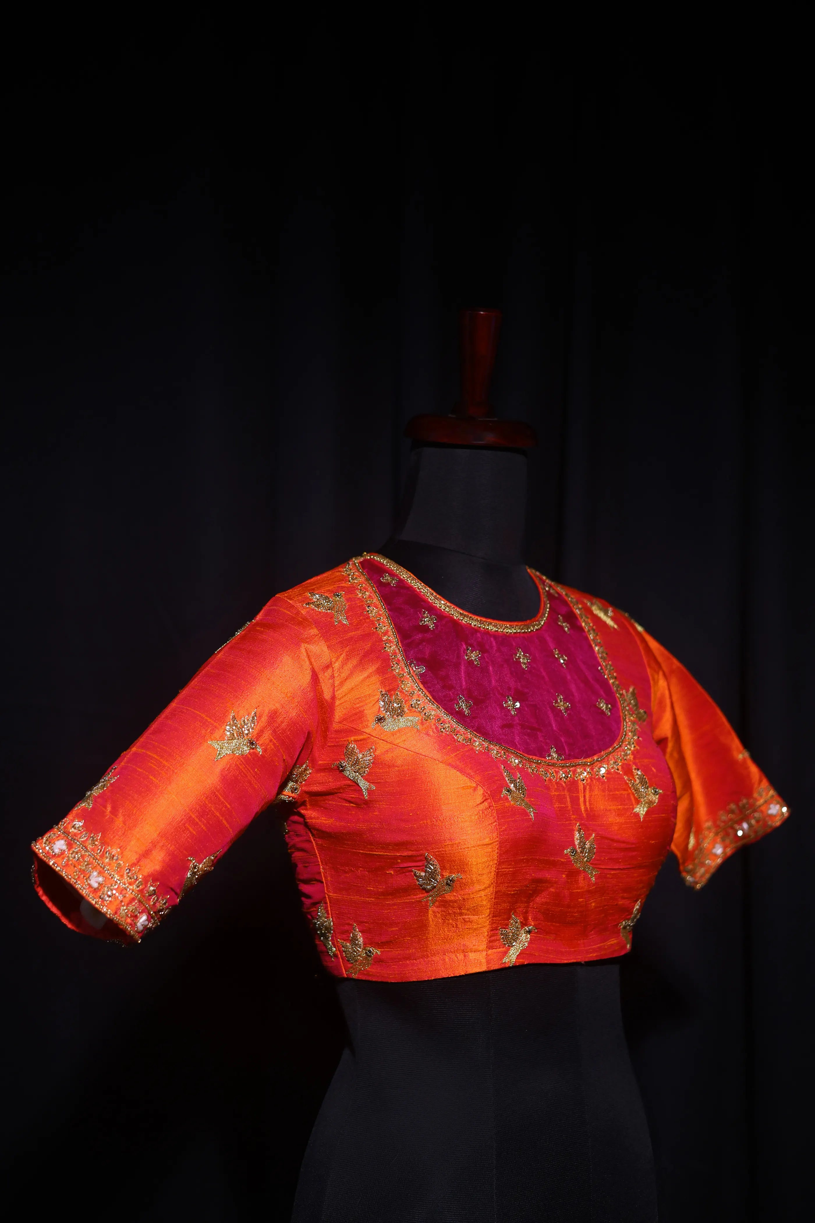 Orange Pink Dual Tone Raw Silk Blouse For Women Jaal Style Party wear