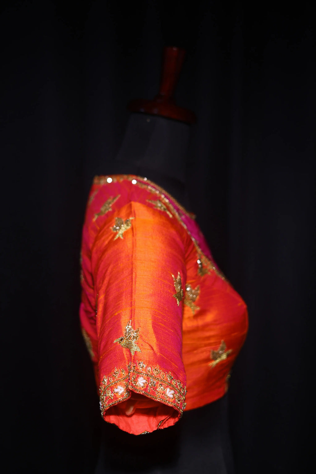 Orange Pink Dual Tone Raw Silk Blouse For Women Jaal Style Party wear